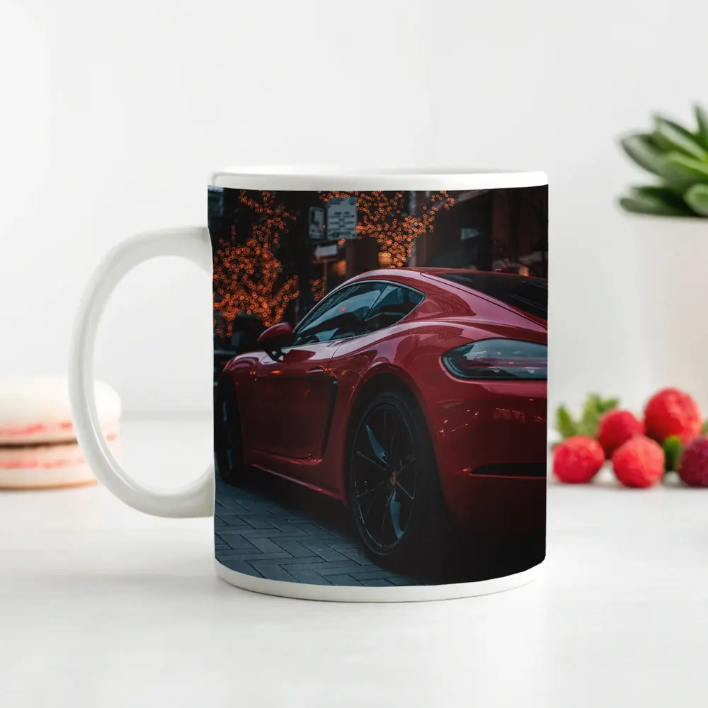 Red Porsche Cayman City Street Night – Mugs