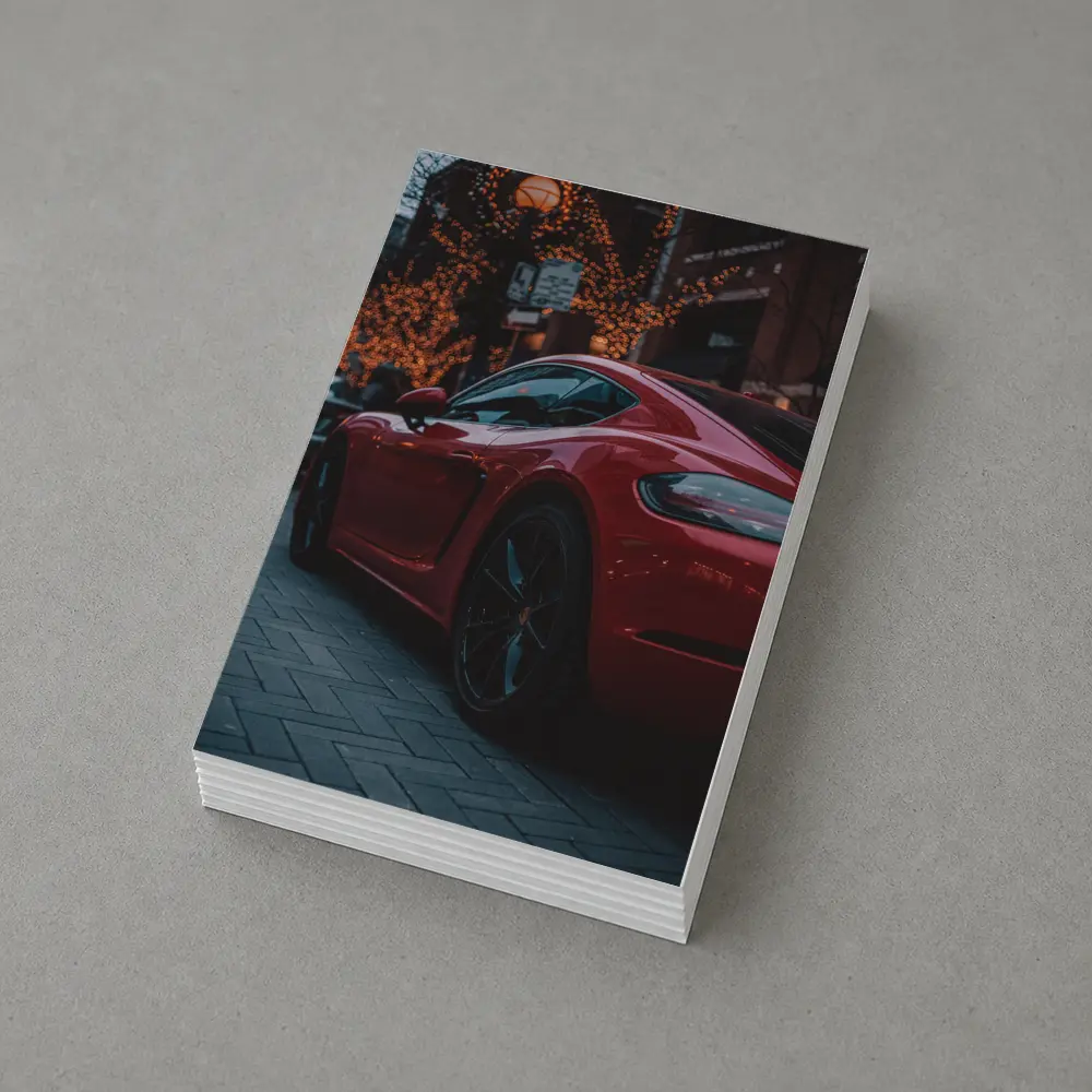Red Porsche Cayman City Street Night – Postcards