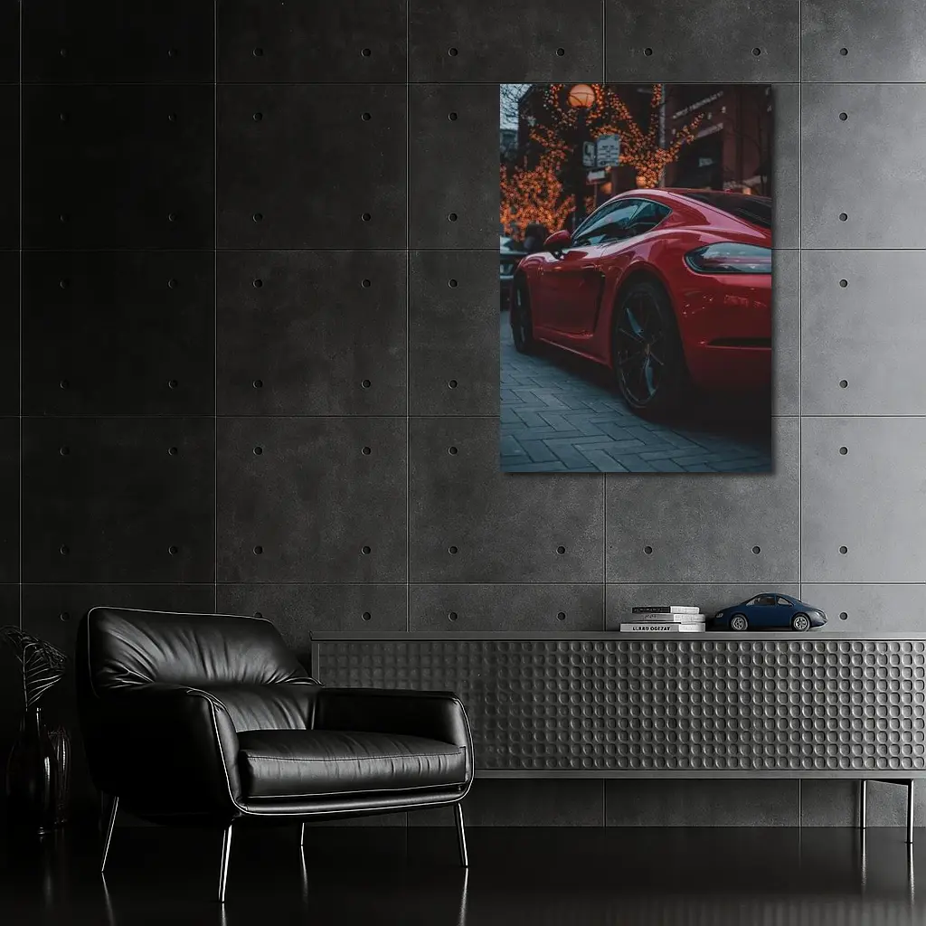 Red Porsche Cayman City Street Night – Wall Art