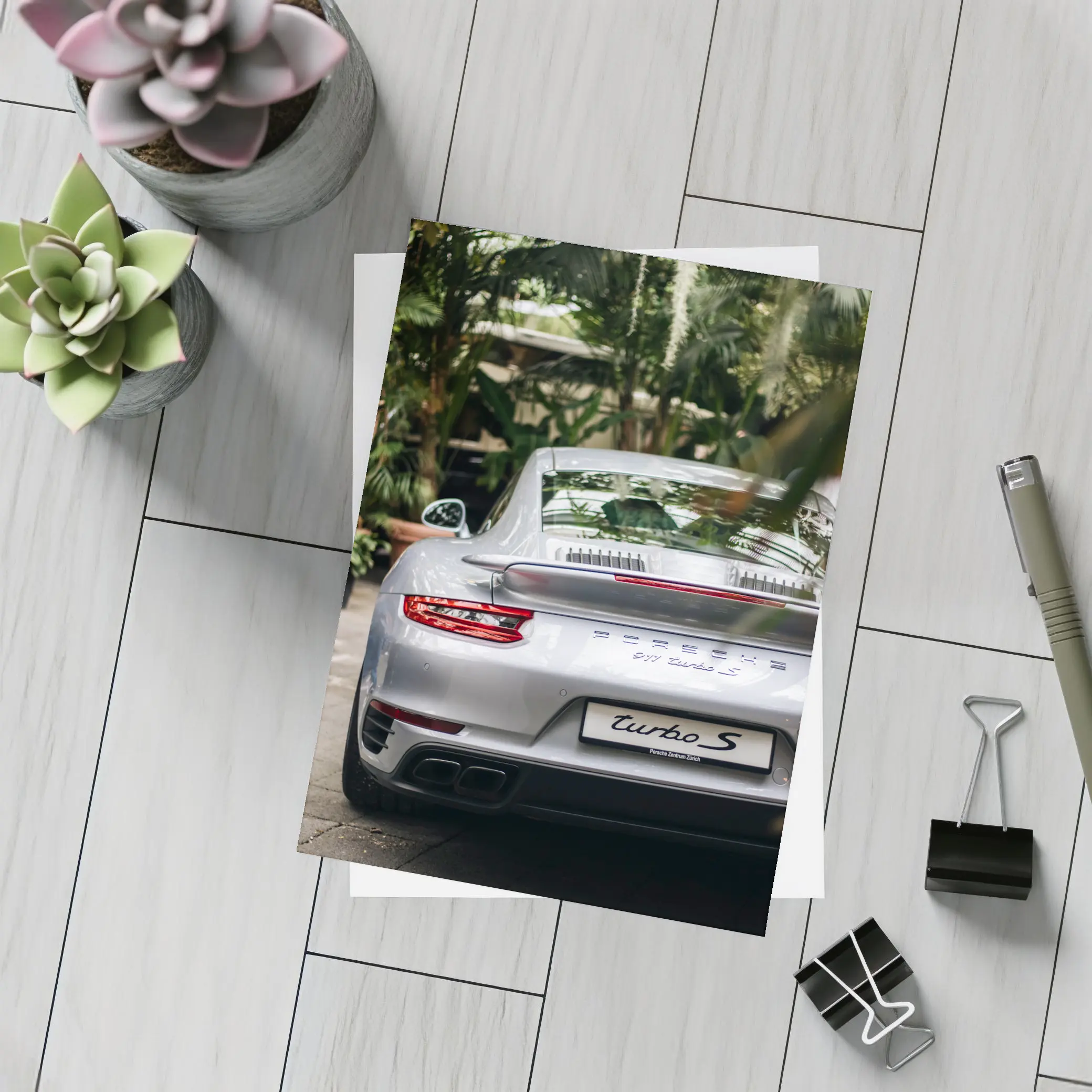 Porsche 911 Turbo S Silver Rear Garden – Postcards