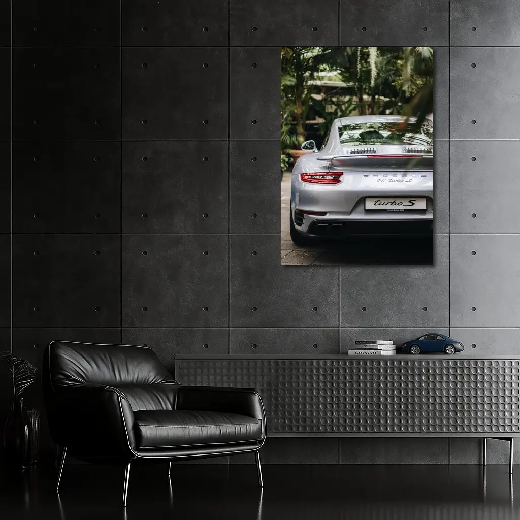 Porsche 911 Turbo S Silver Rear Garden – Wall Art