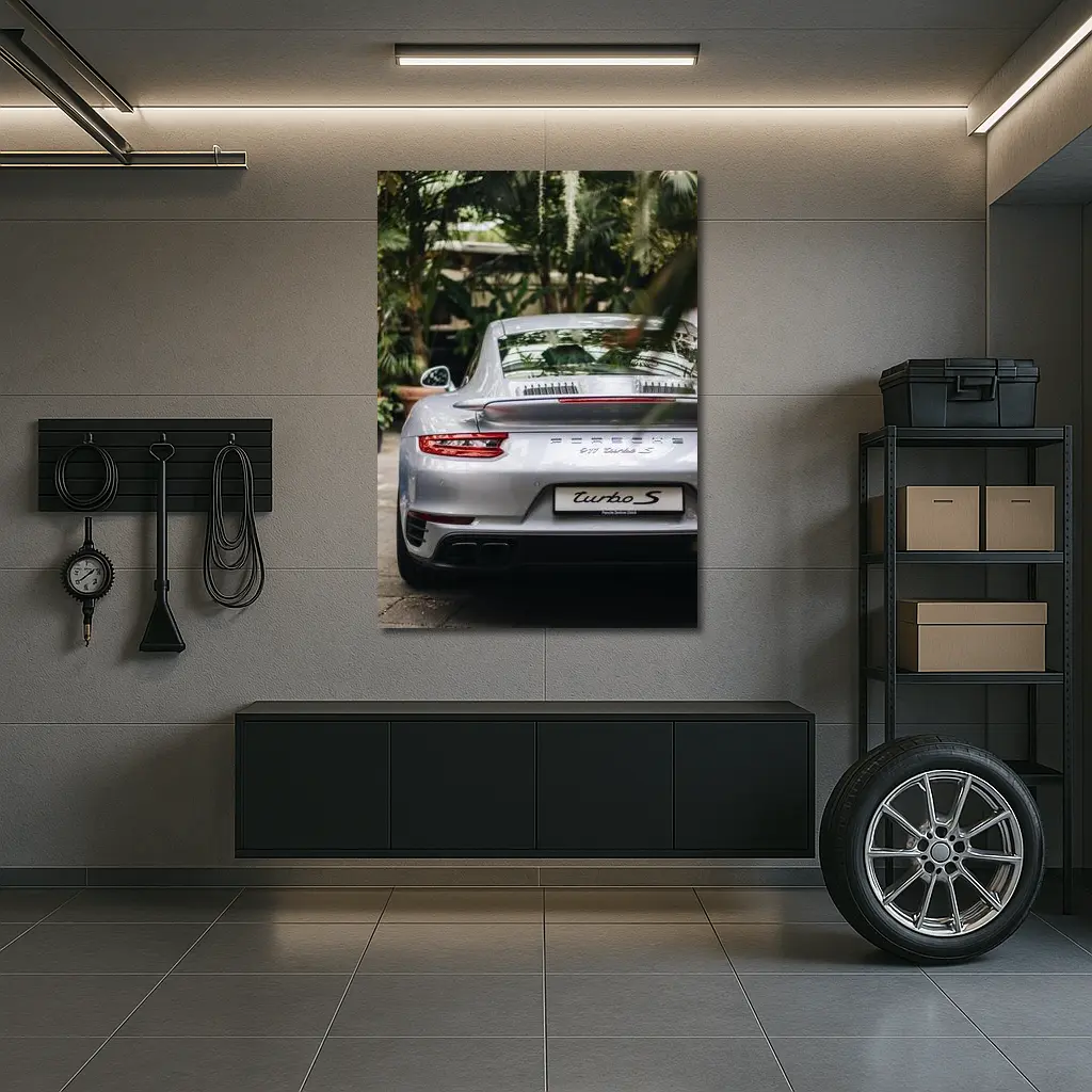 Porsche 911 Turbo S Silver Rear Garden – Wall Art