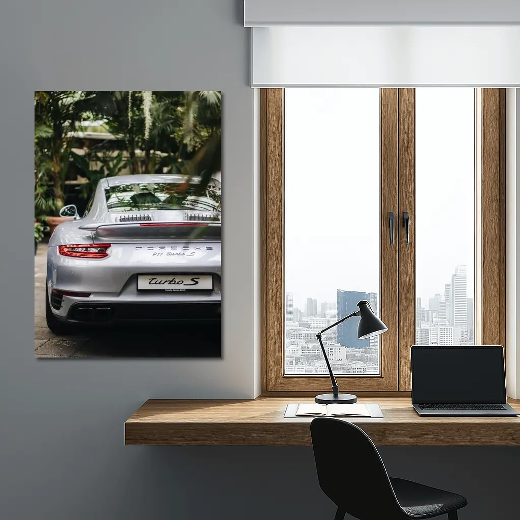 Porsche 911 Turbo S Silver Rear Garden – Wall Art