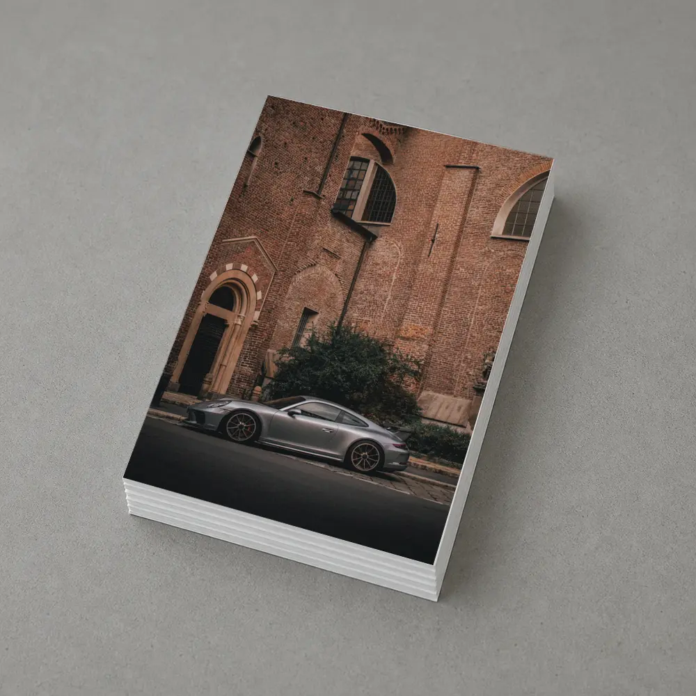 Porsche 911 GT3 Silver Beside Brick Church – Postcards