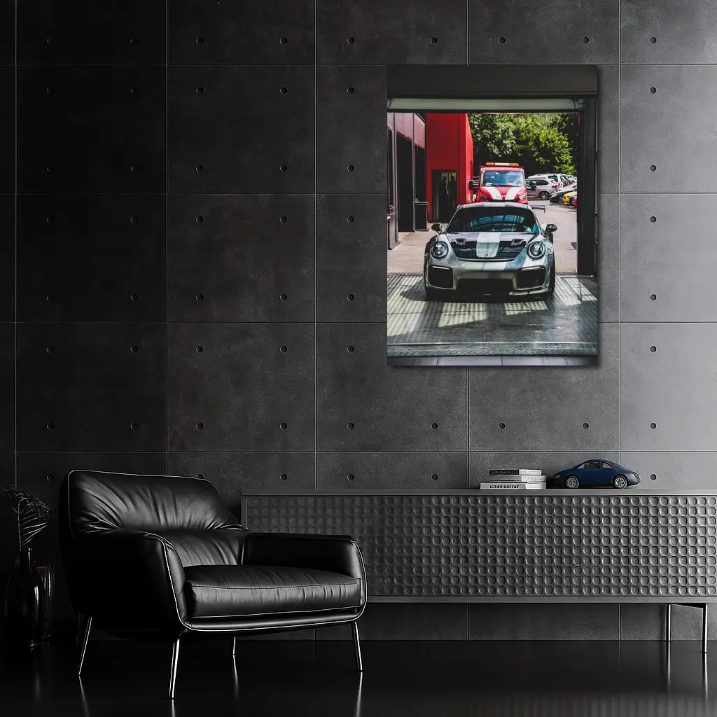 Porsche GT2 RS Silver Inside Garage – Wall Art