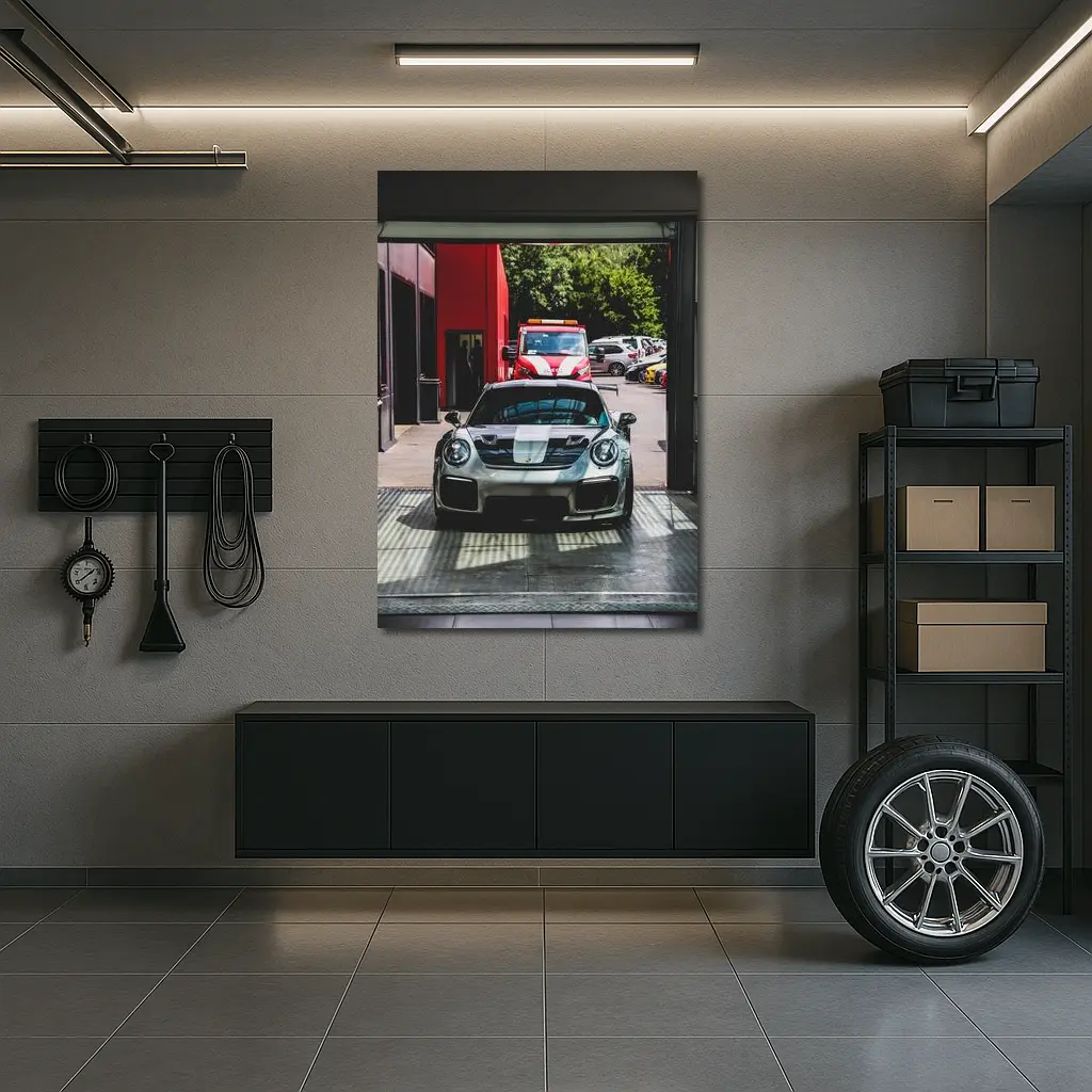 Porsche GT2 RS Silver Inside Garage – Wall Art