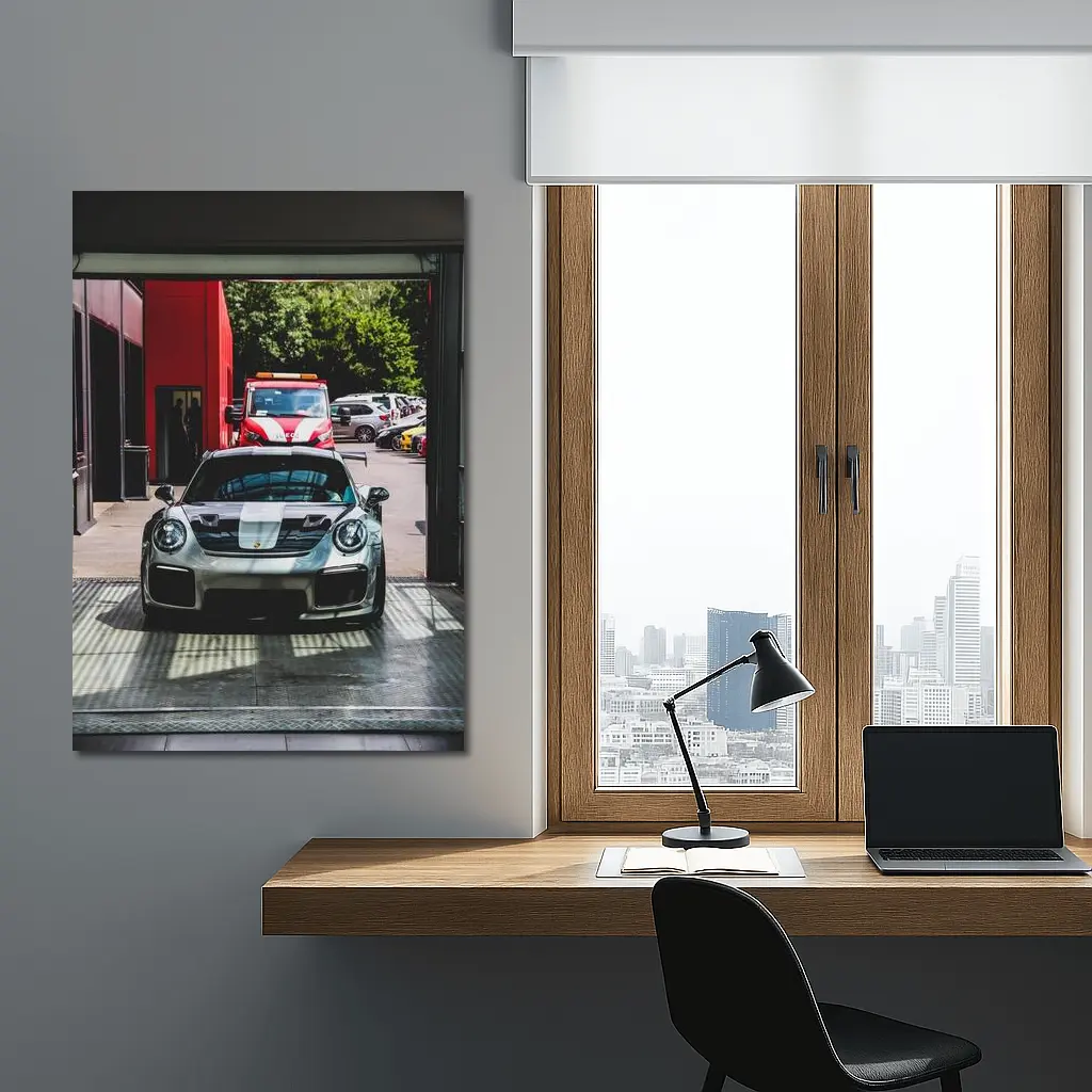 Porsche GT2 RS Silver Inside Garage – Wall Art