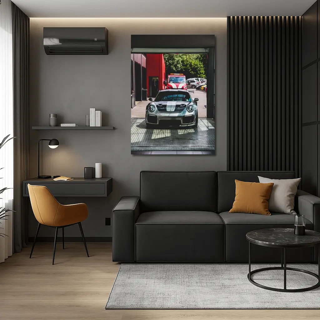 Porsche GT2 RS Silver Inside Garage – Wall Art
