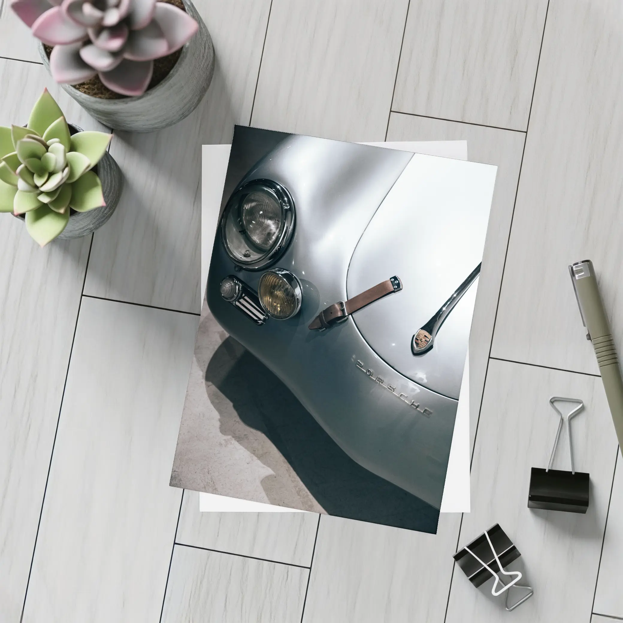 Classic Porsche 356 Silver Front Detail – Postcards