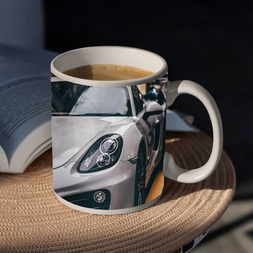 Porsche Cayman Silver Street Urban Setting – Mugs