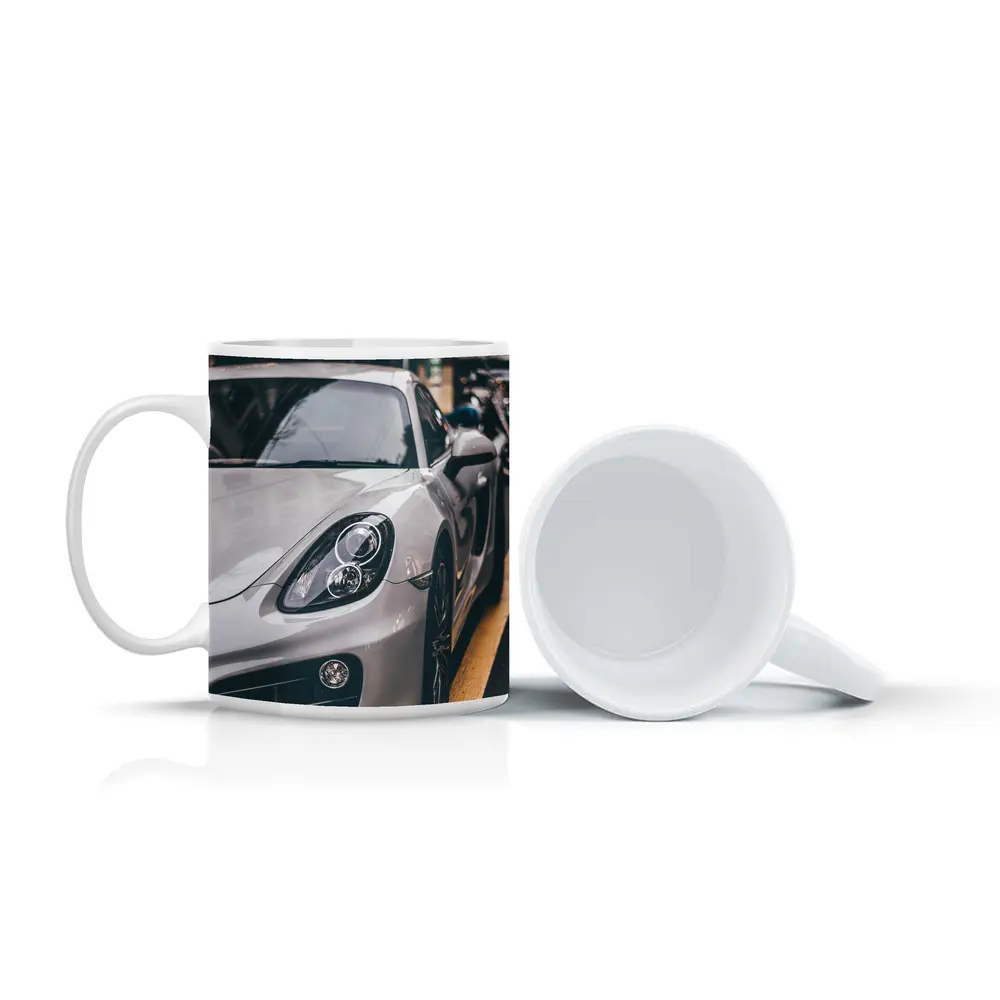 Porsche Cayman Silver Street Urban Setting – Mugs
