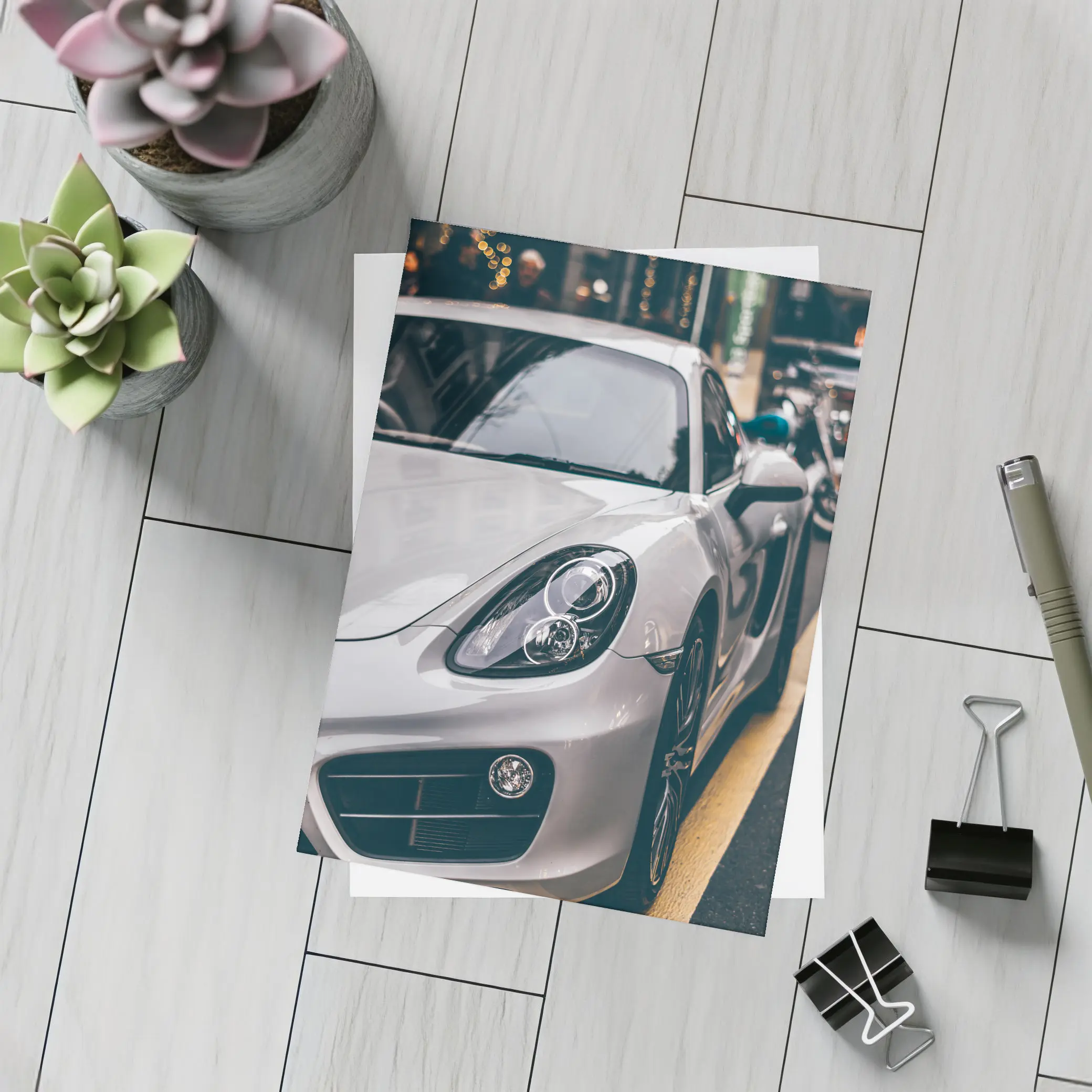 Porsche Cayman Silver Street Urban Setting – Postcards