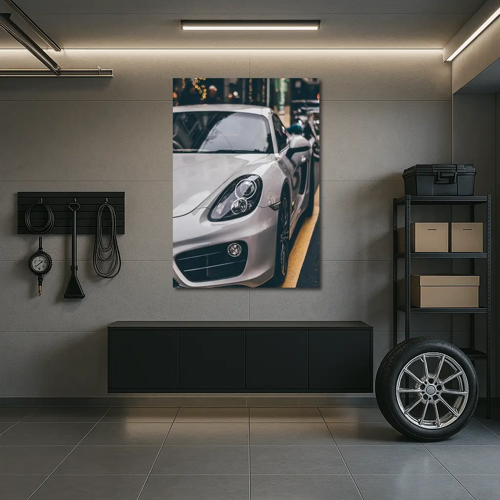Porsche Cayman Silver Street Urban Setting – Wall Art