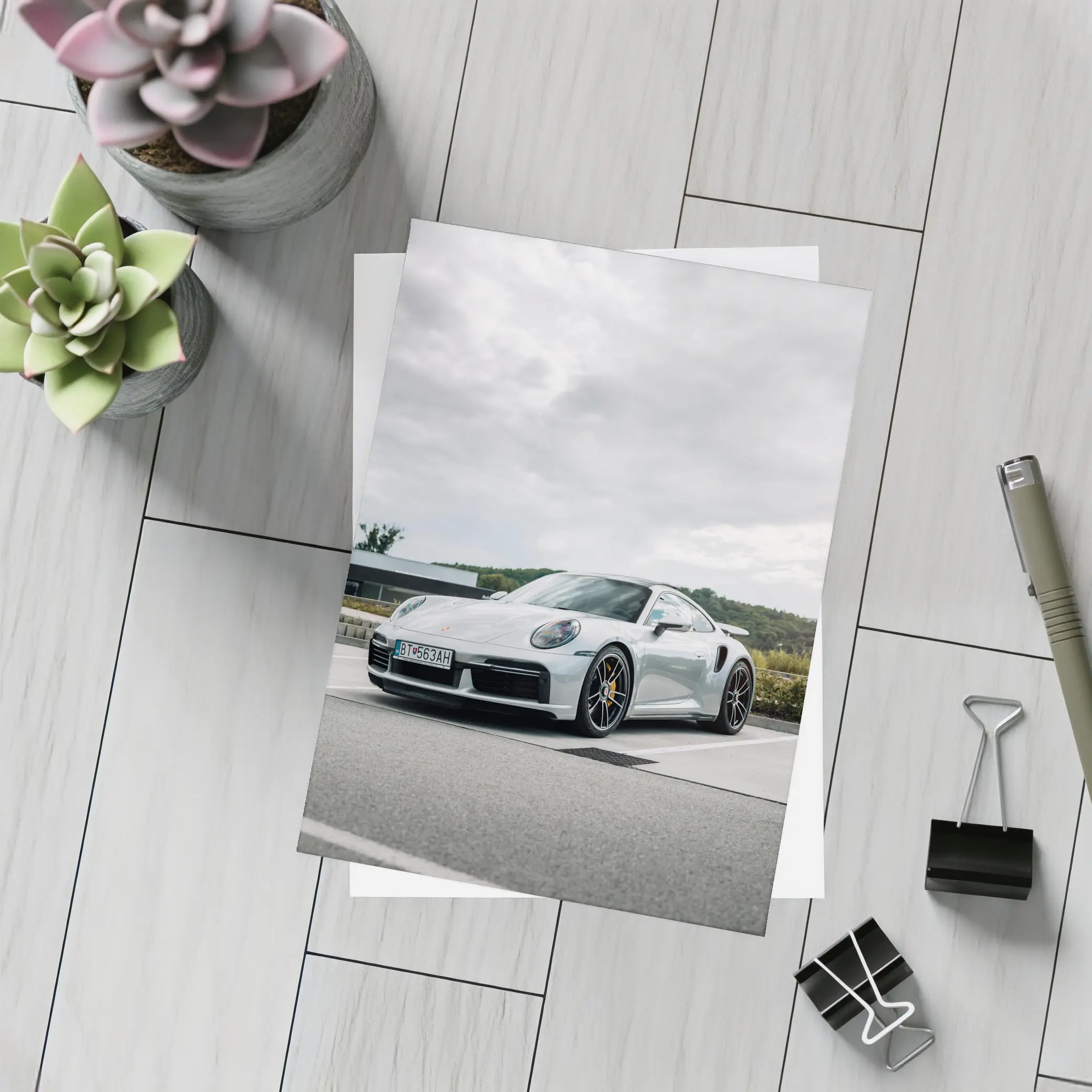Porsche 911 Turbo Silver Cloudy Sky – Postcards