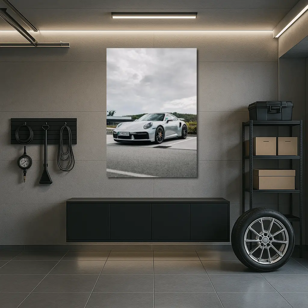 Porsche 911 Turbo Silver Cloudy Sky – Wall Art