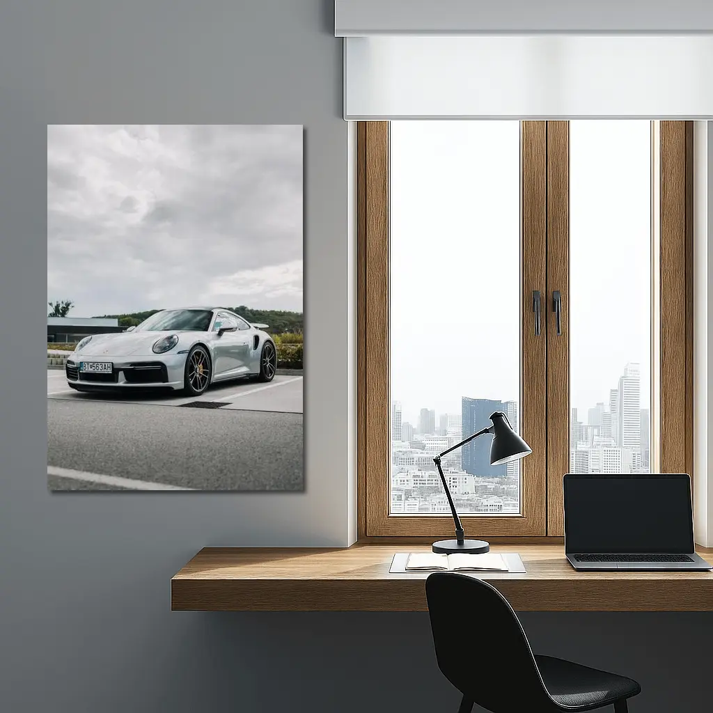 Porsche 911 Turbo Silver Cloudy Sky – Wall Art
