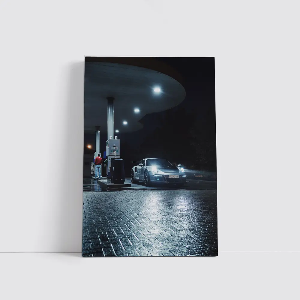 Porsche 911 GT3 RS Gas Station Night – Wall Art