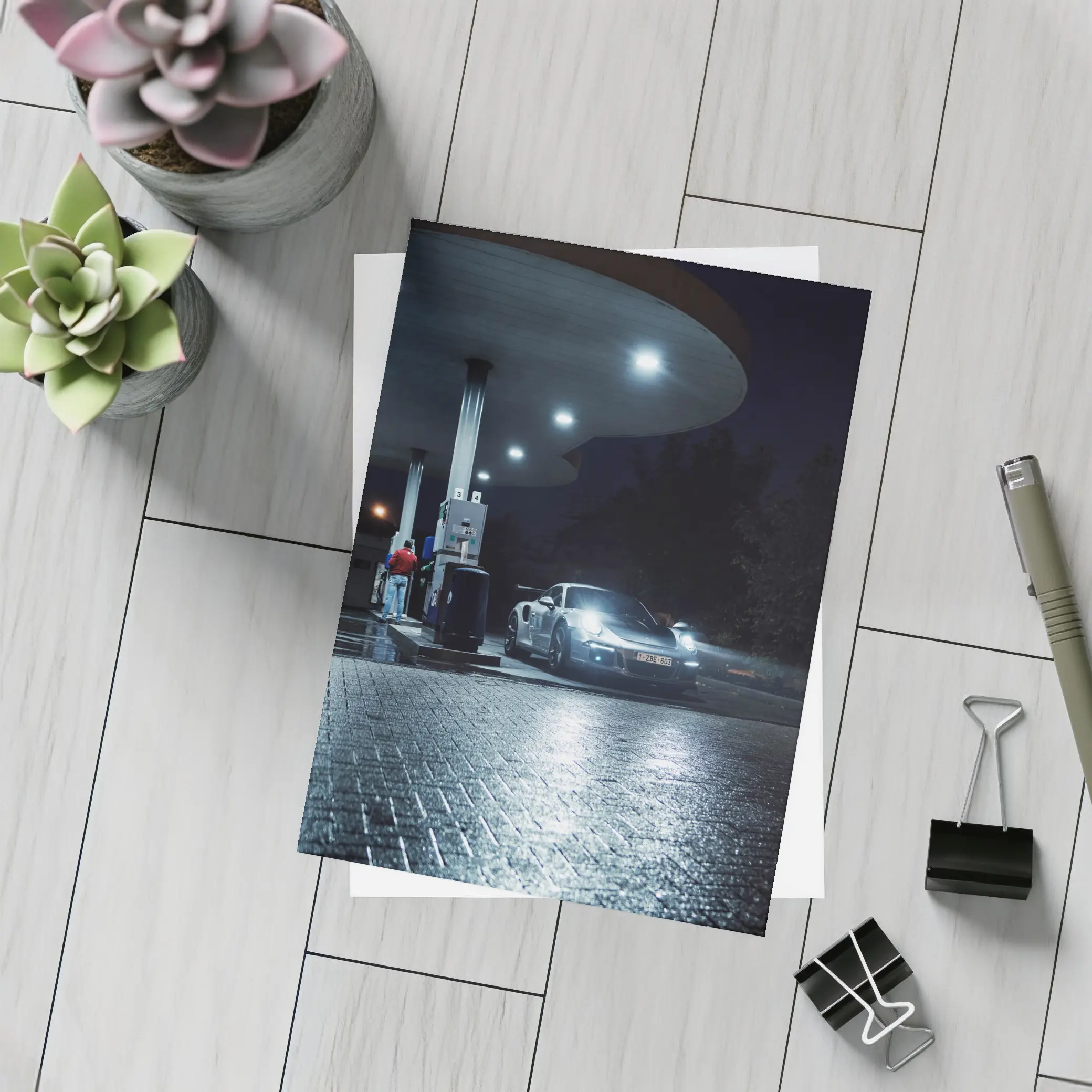 Porsche 911 GT3 RS Gas Station Night – Postcards