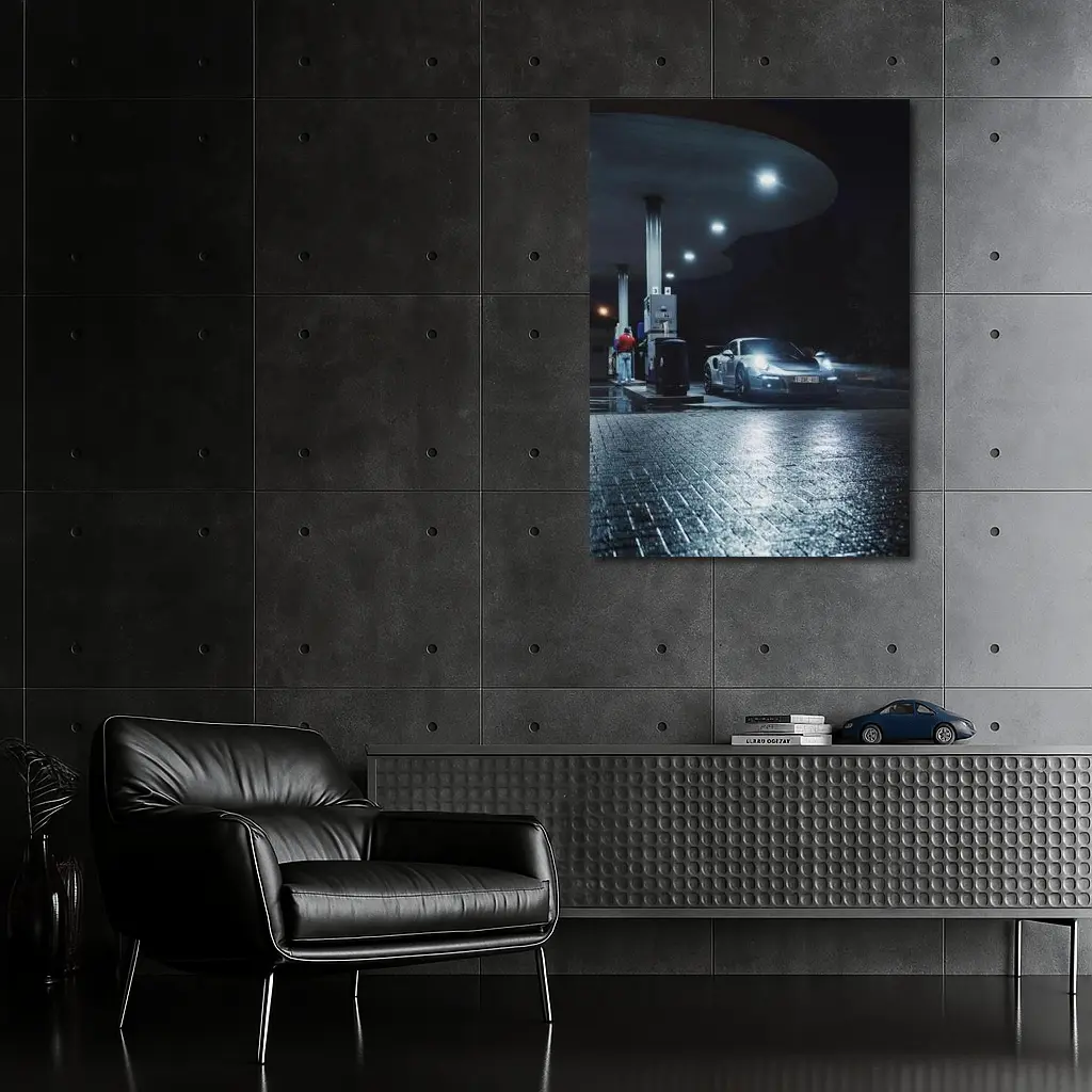 Porsche 911 GT3 RS Gas Station Night – Wall Art