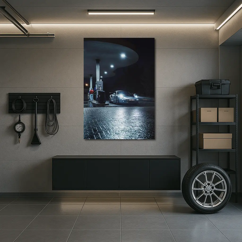 Porsche 911 GT3 RS Gas Station Night – Wall Art