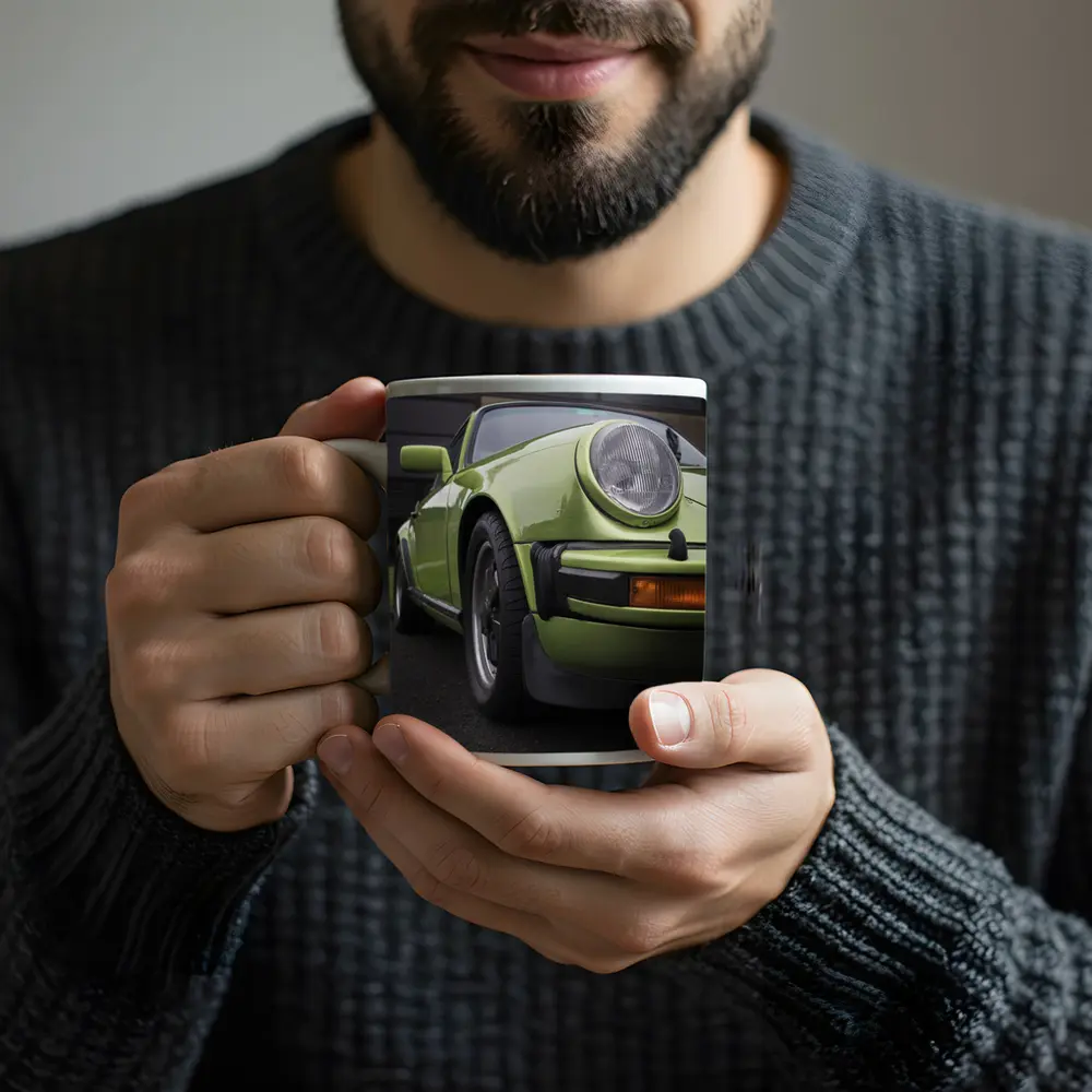 Green Porsche 911 Classic Street Portrait – Mugs
