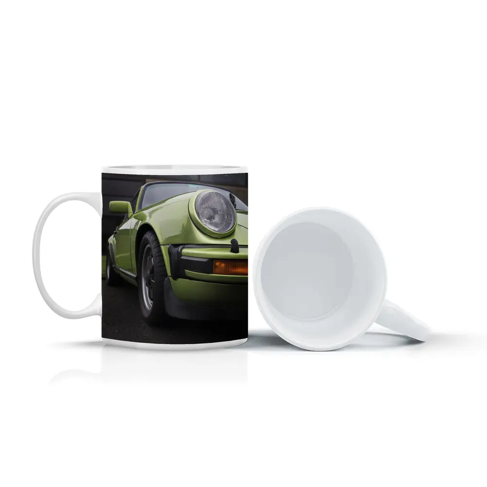 Green Porsche 911 Classic Street Portrait – Mugs
