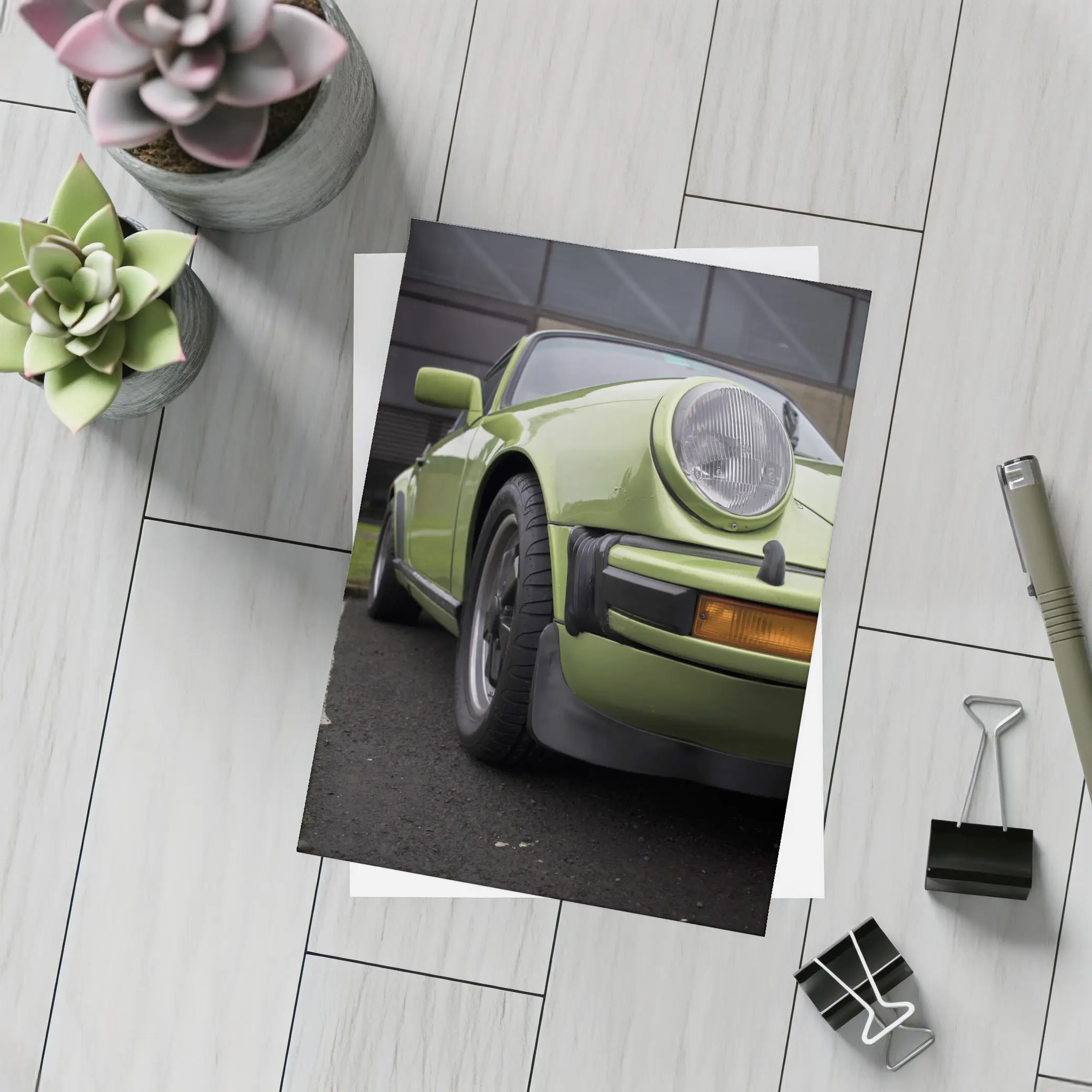 Green Porsche 911 Classic Street Portrait – Postcards
