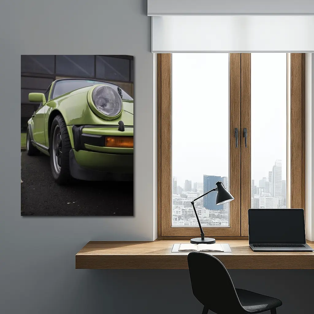 Green Porsche 911 Classic Street Portrait – Wall Art