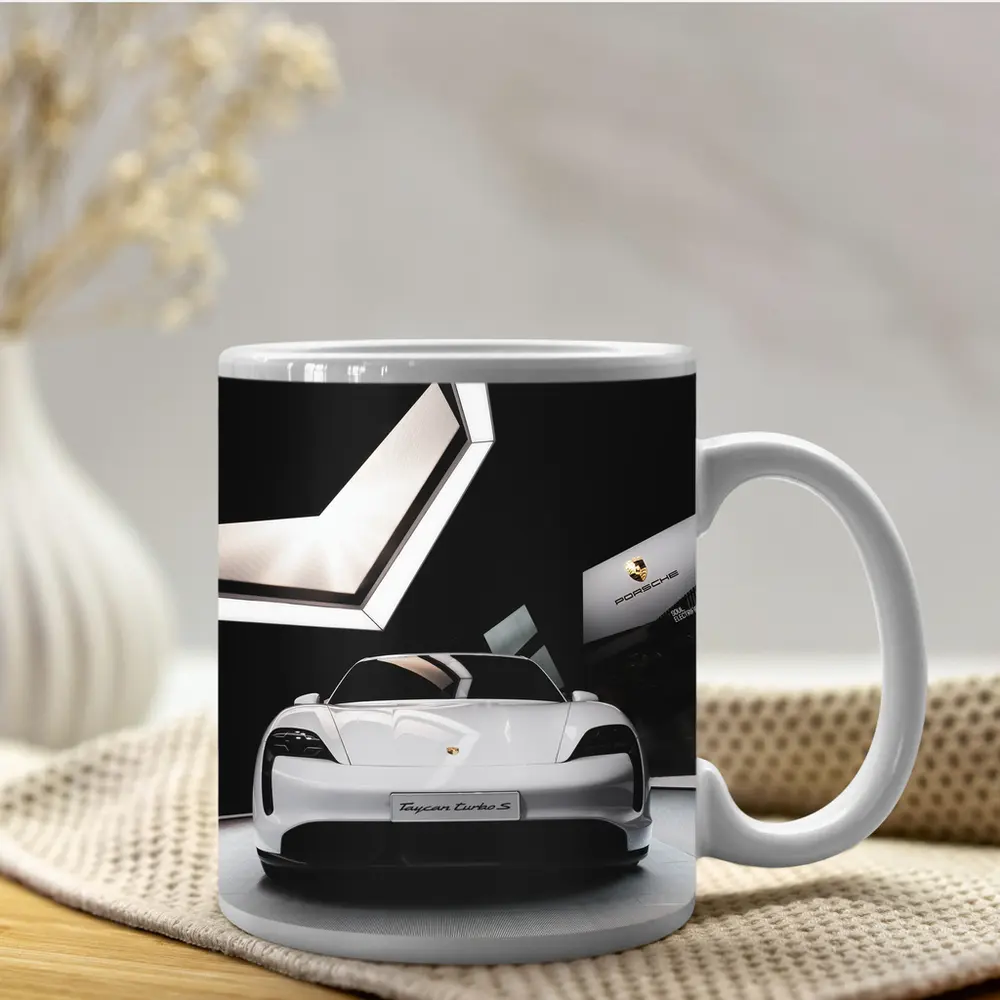 Porsche Taycan Turbo S White Showroom – Mugs
