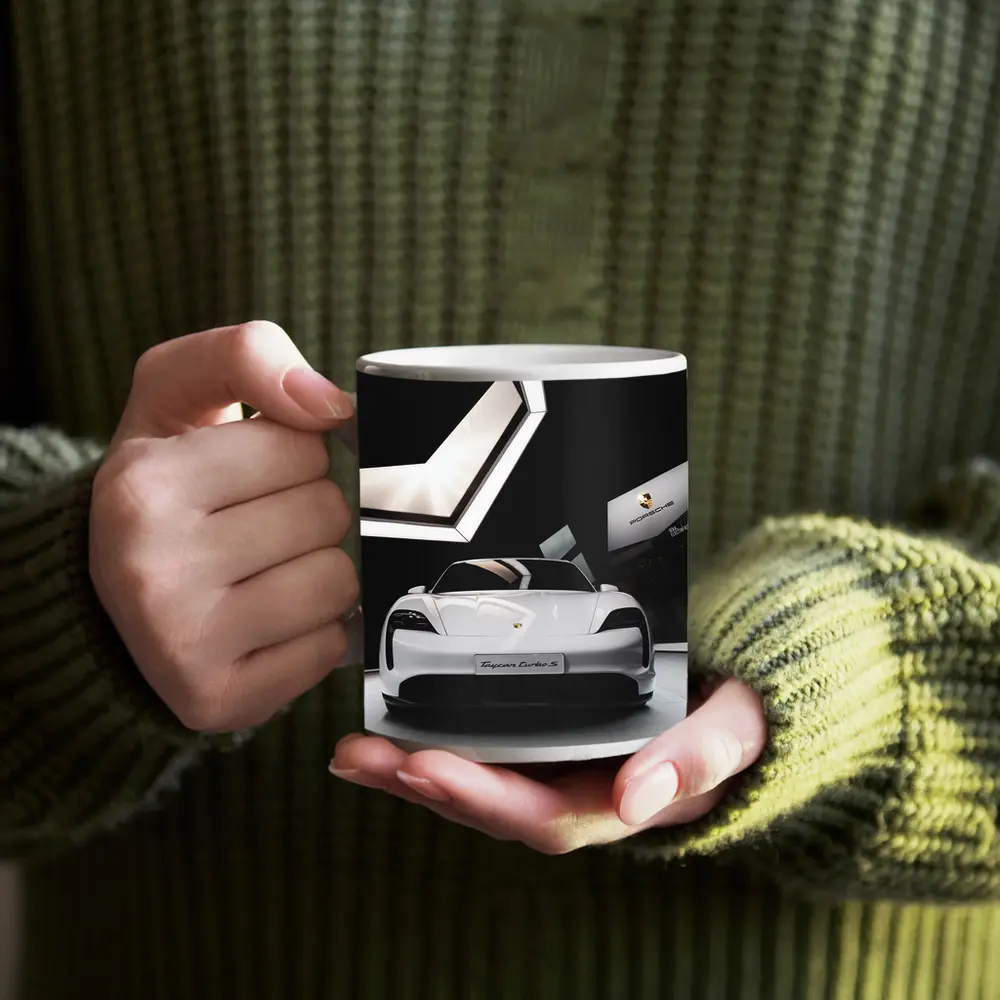 Porsche Taycan Turbo S White Showroom – Mugs
