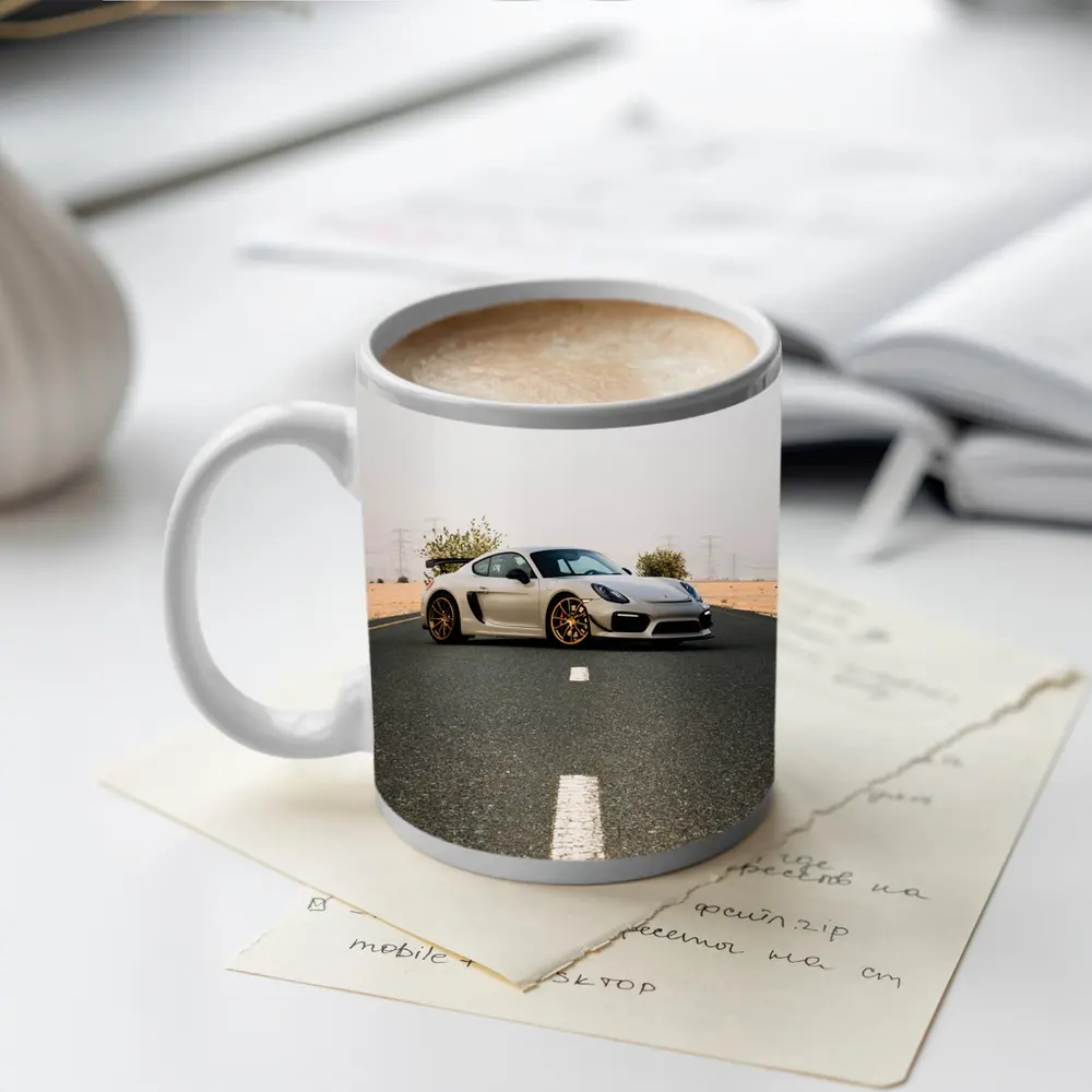 Porsche Cayman GT4 On Desert Road – Mugs