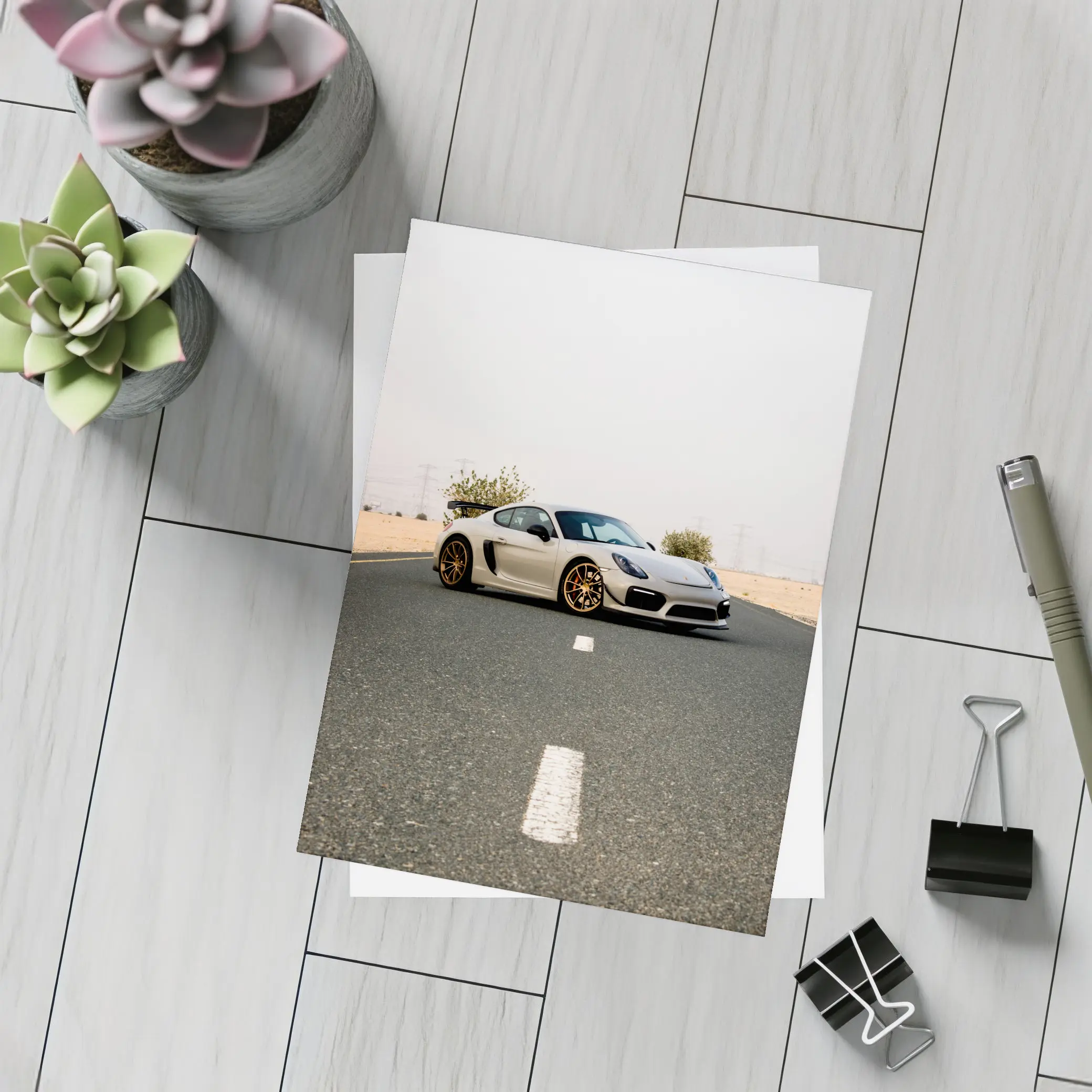 Porsche Cayman GT4 On Desert Road – Postcards