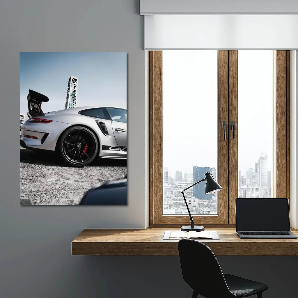 Porsche 911 GT3 Silver Urban Setting – Wall Art