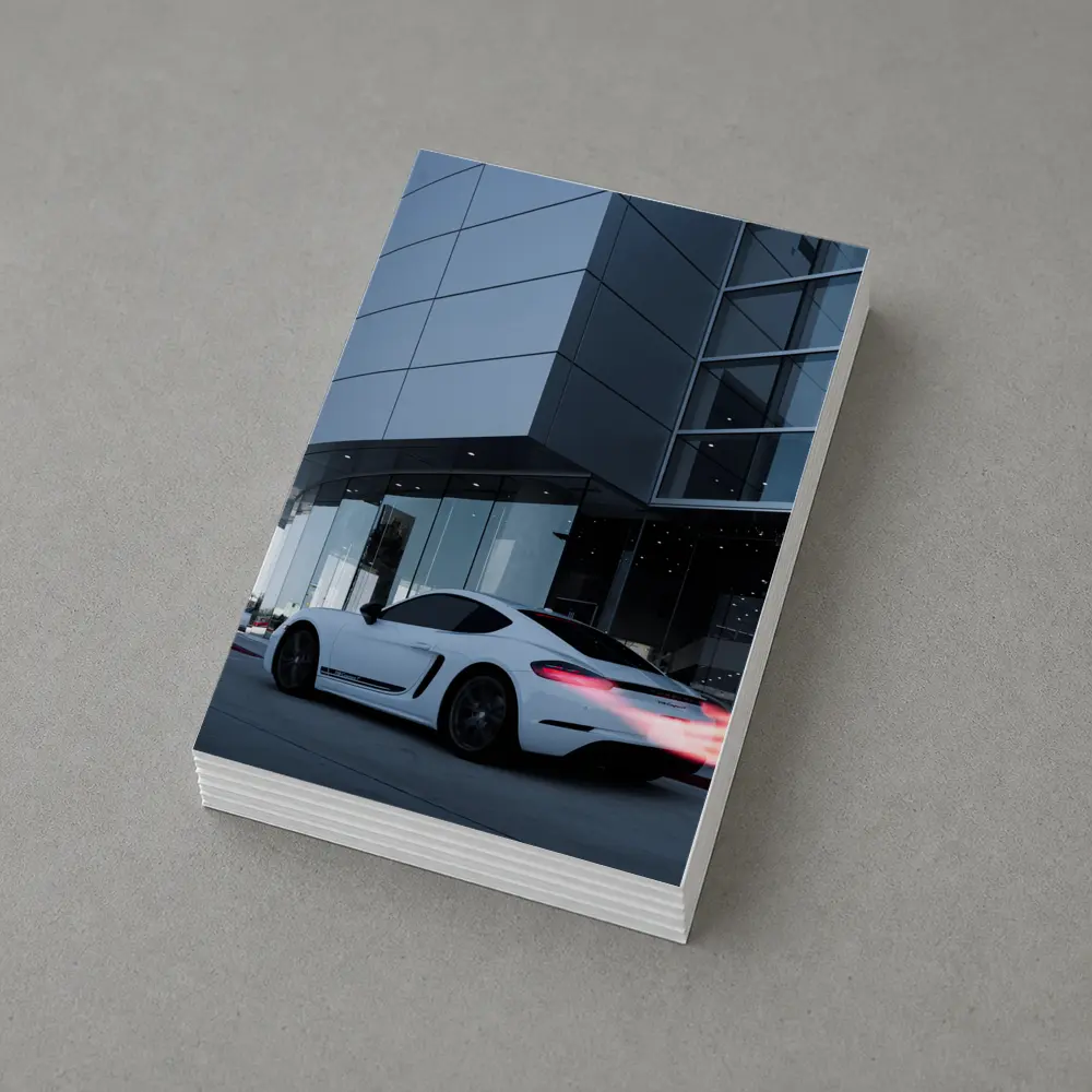 Porsche Cayman White Outside Modern Glass Building – Postcards