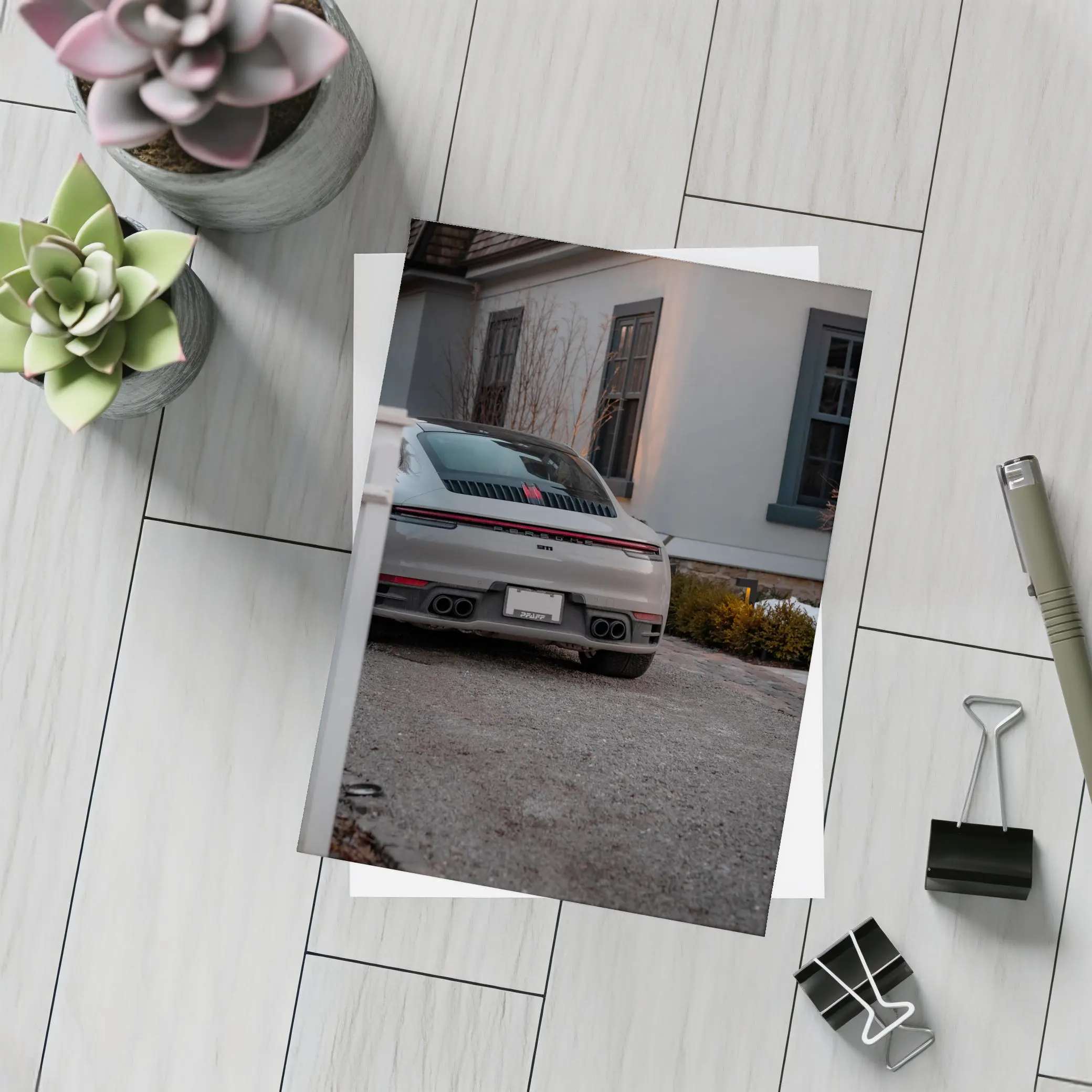 Porsche 911 Rear View Driveway Dusk – Postcards