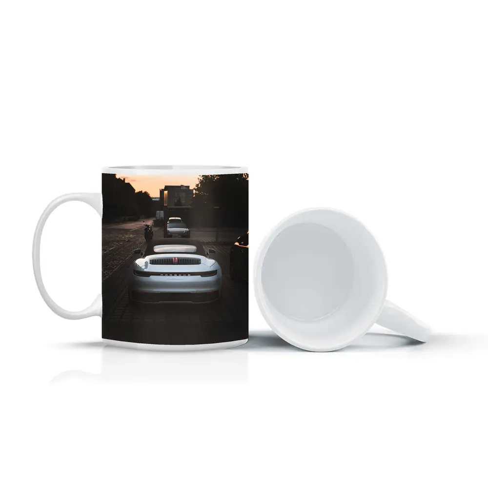 Porsche 911 Rear View Sunset Street – Mugs