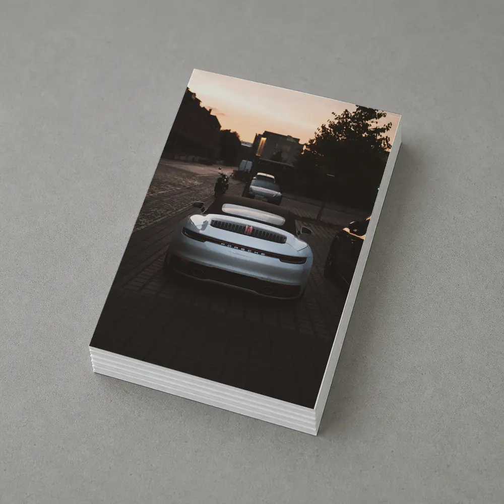 Porsche 911 Rear View Sunset Street – Postcards