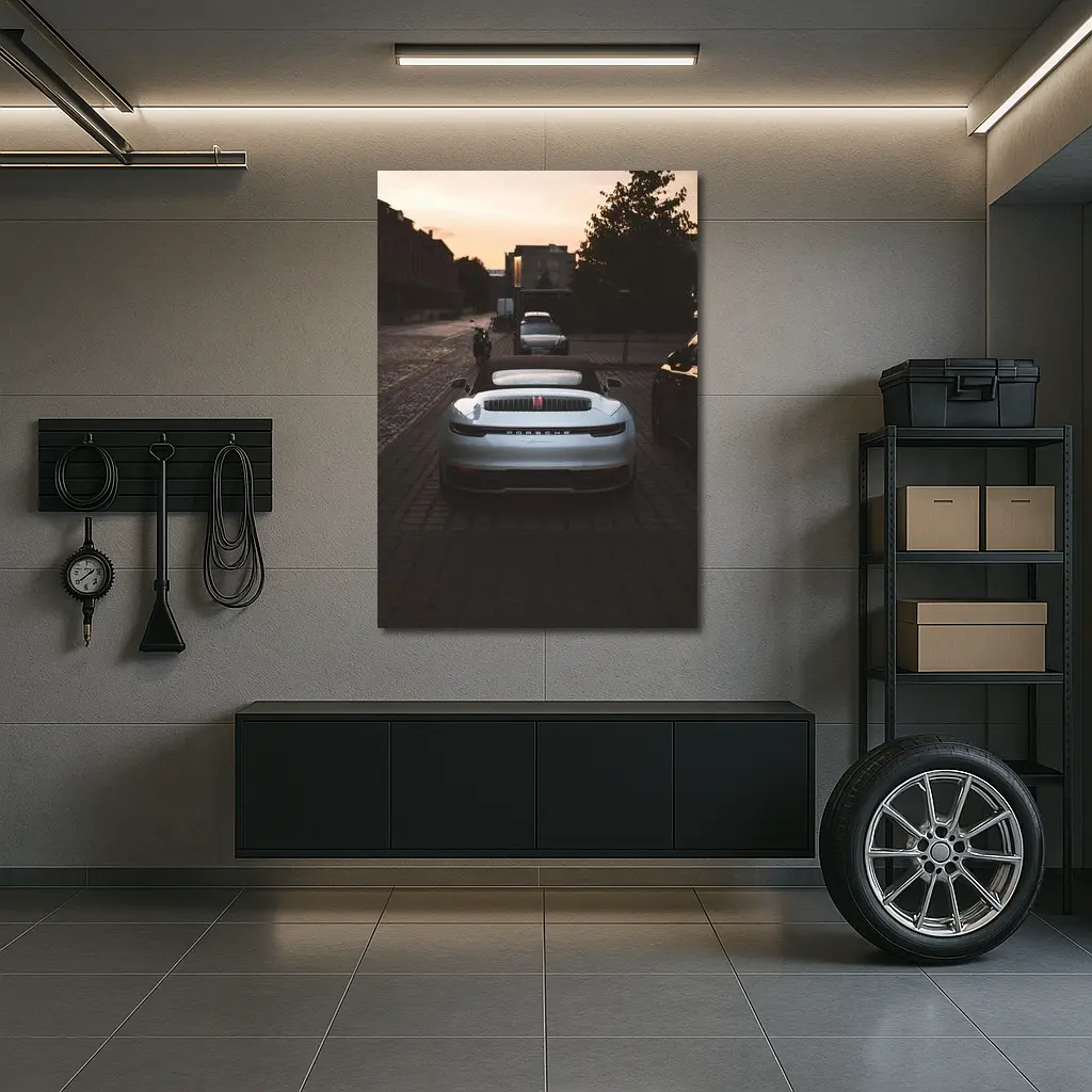 Porsche 911 Rear View Sunset Street – Wall Art