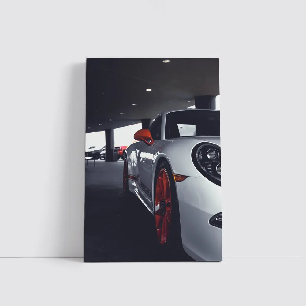 Porsche 911 White Red Wheels Parking Garage – Wall Art
