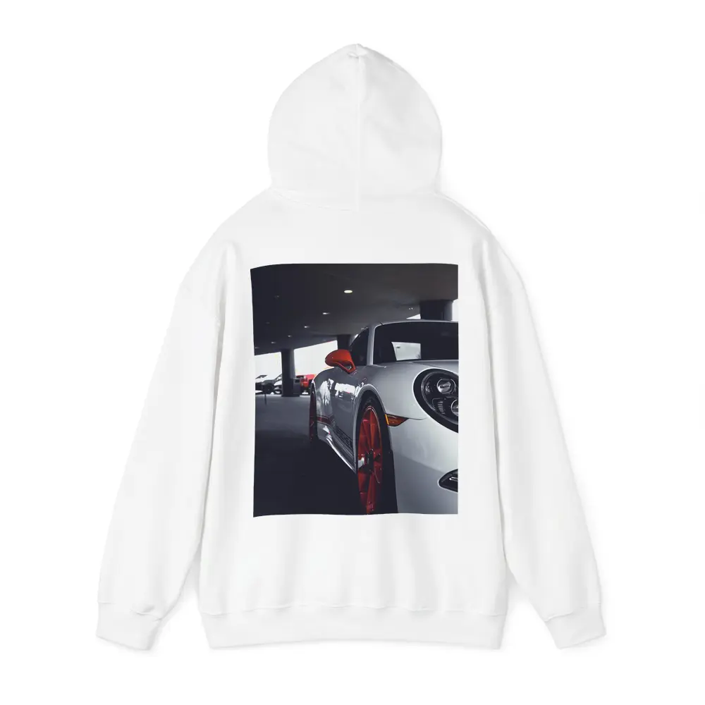 Porsche 911 White Red Wheels Parking Garage – Hoodies