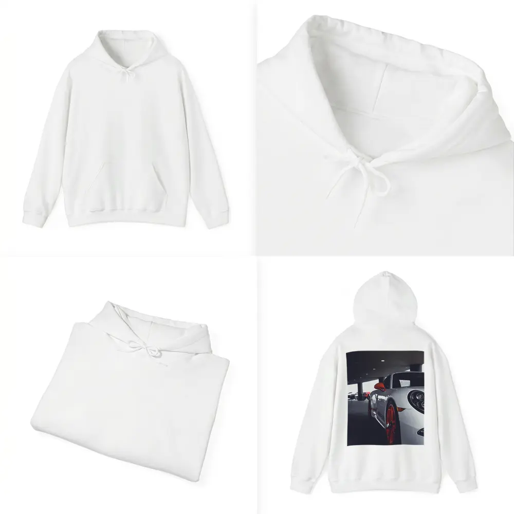 Porsche 911 White Red Wheels Parking Garage – Hoodies
