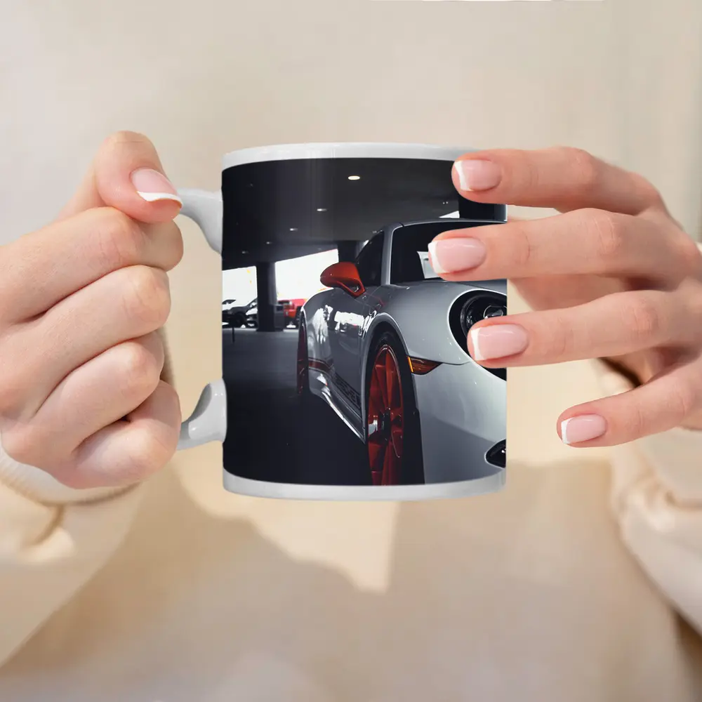 Porsche 911 White Red Wheels Parking Garage – Mugs