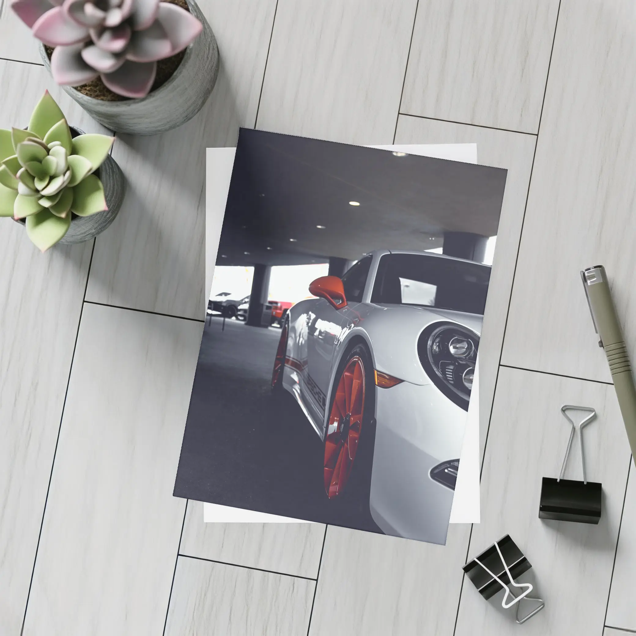 Porsche 911 White Red Wheels Parking Garage – Postcards