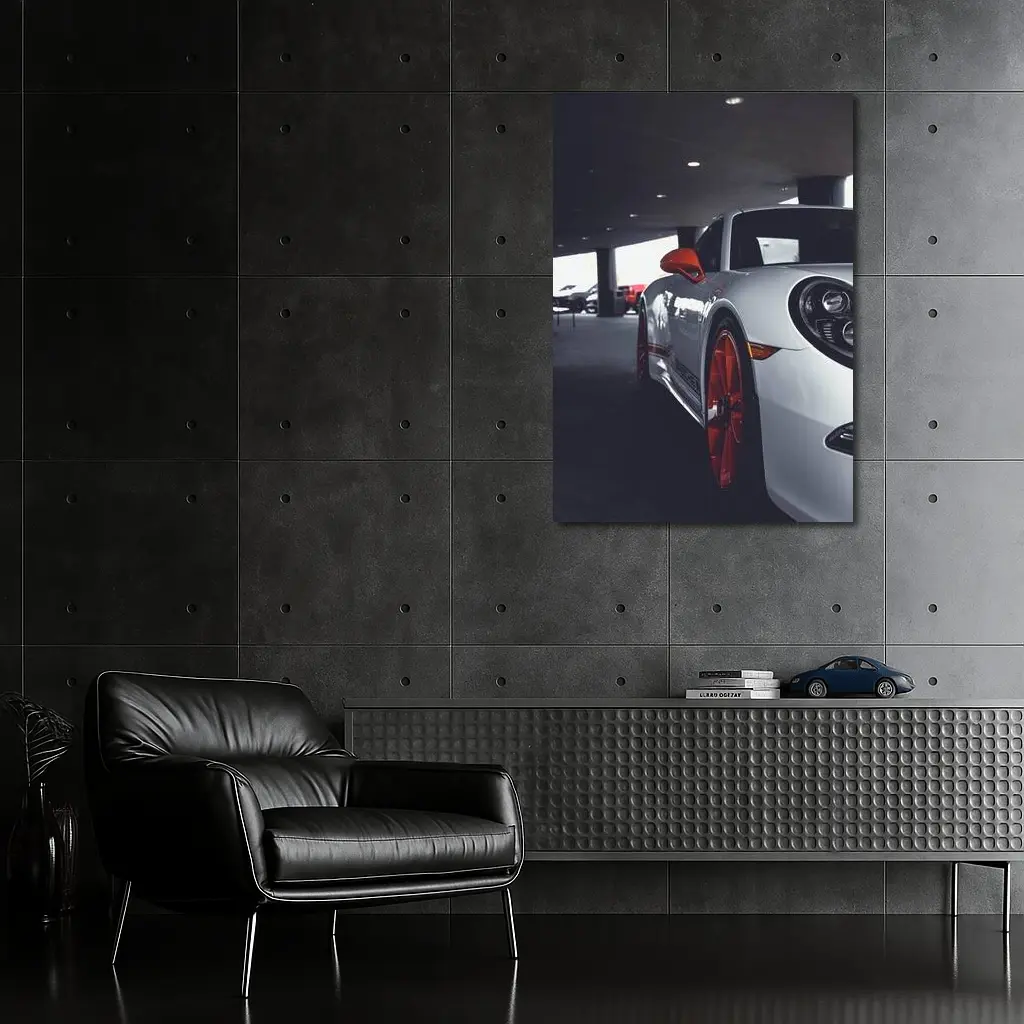 Porsche 911 White Red Wheels Parking Garage – Wall Art