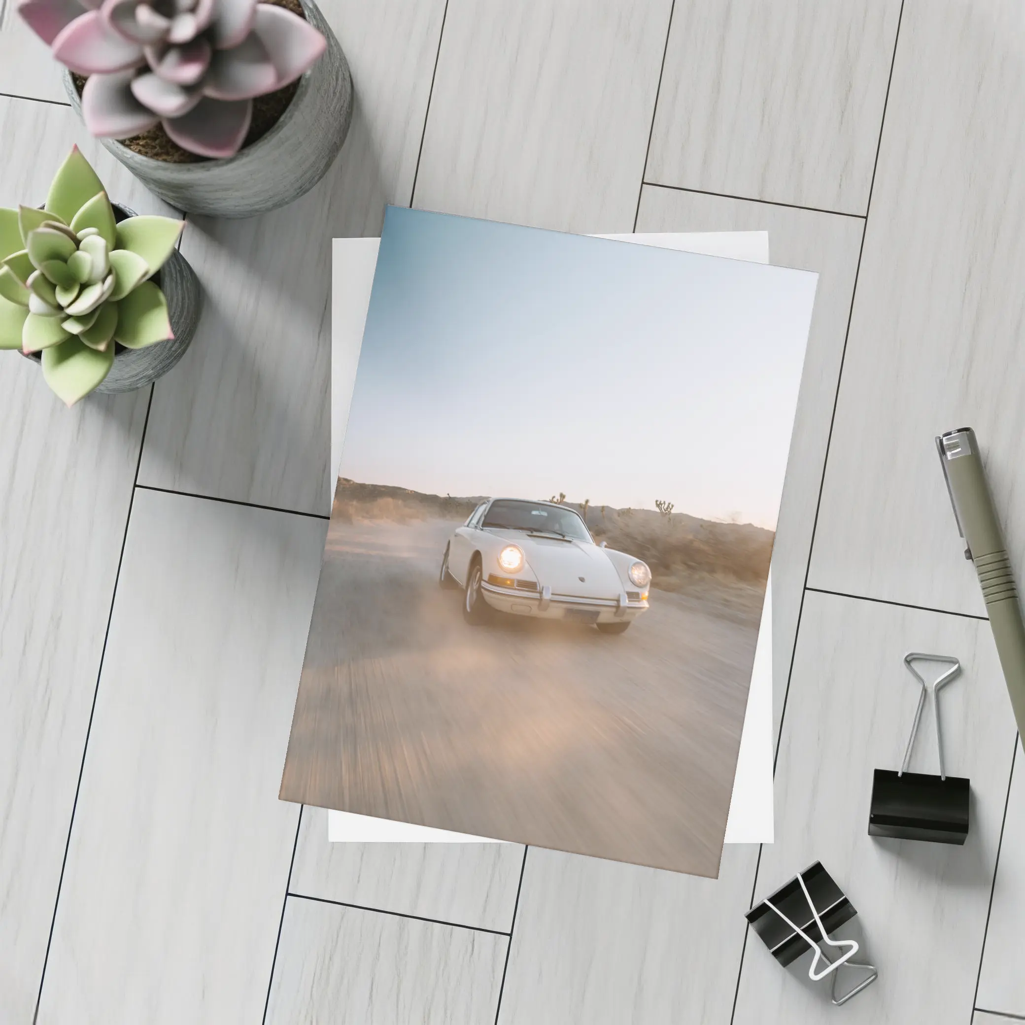 Porsche 911 Classic White Desert Dust Drive – Postcards