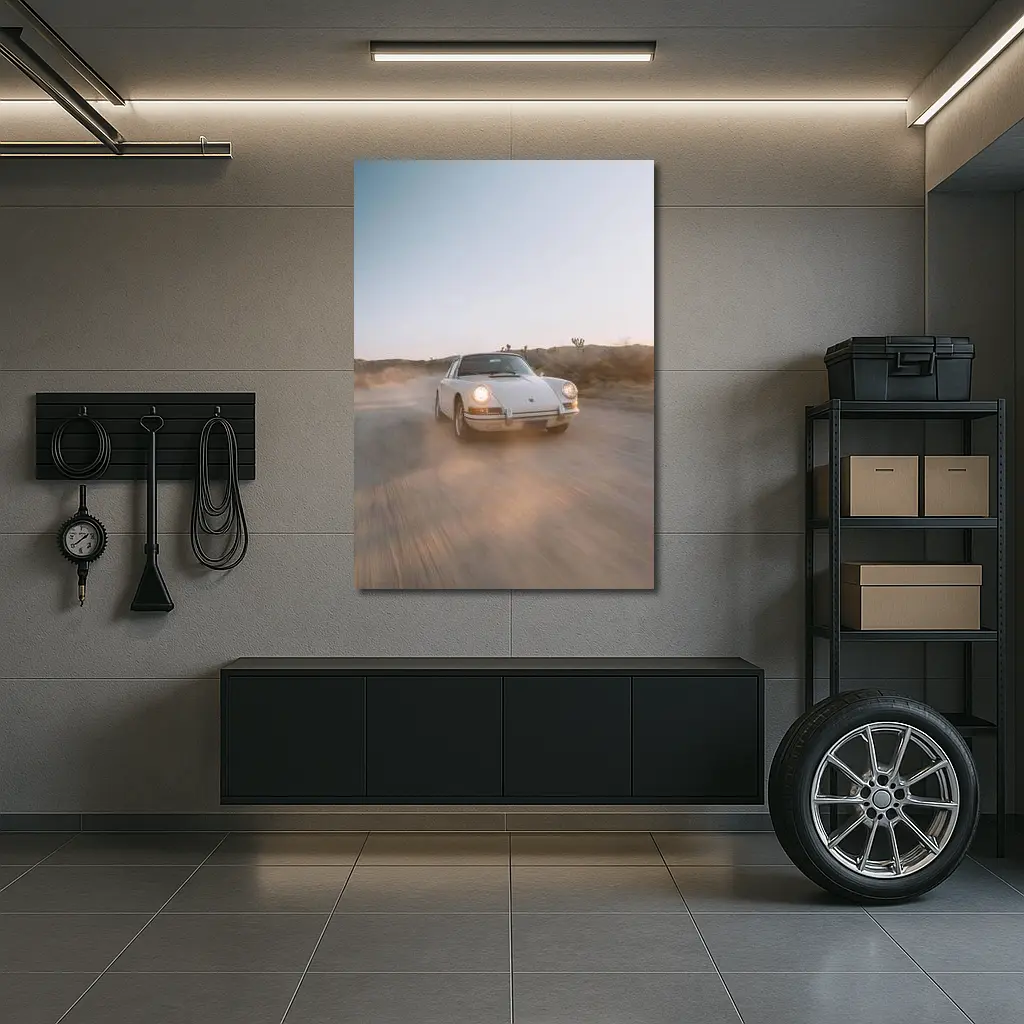 Porsche 911 Classic White Desert Dust Drive – Wall Art