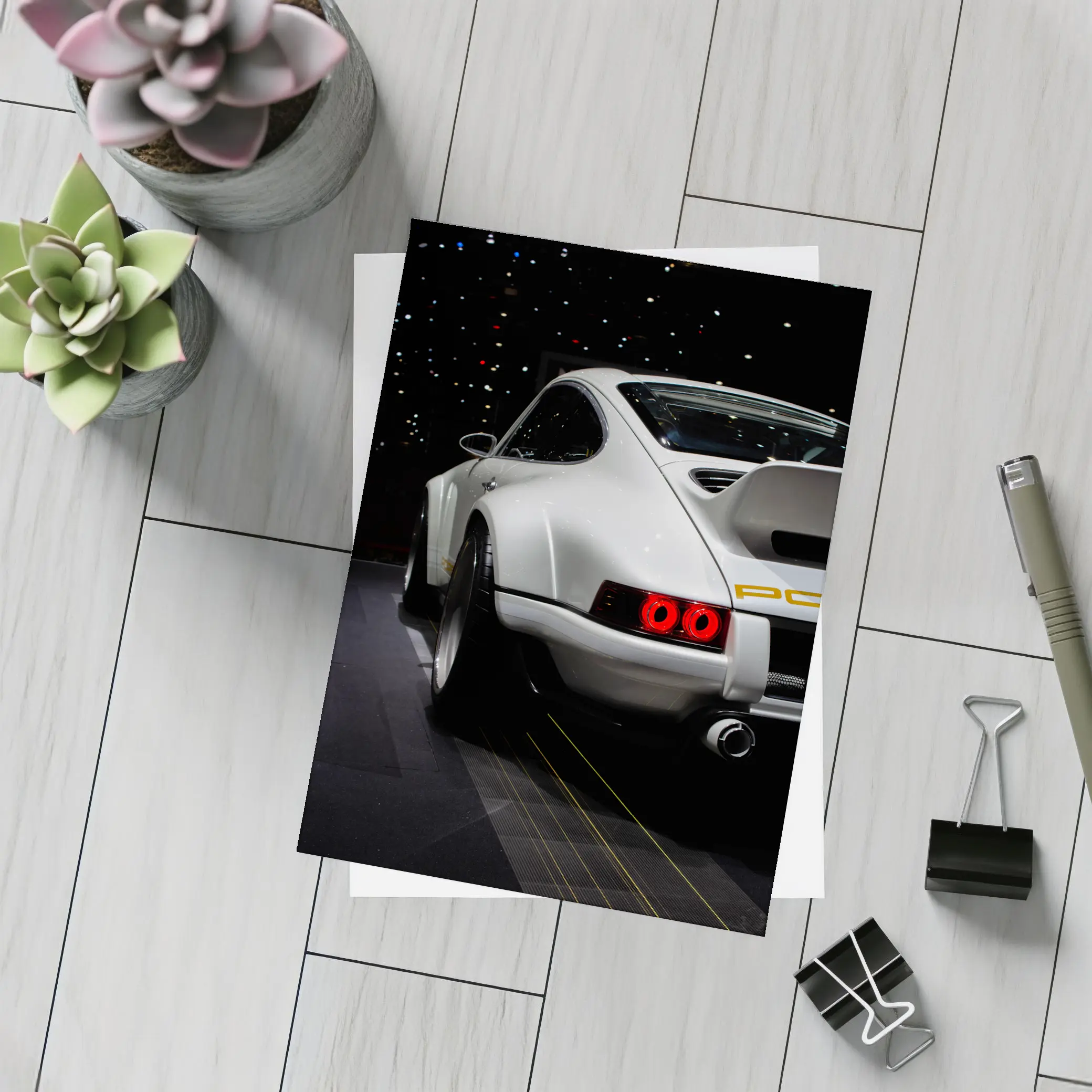 Porsche 911 Singer White Rear Dark Studio – Postcards