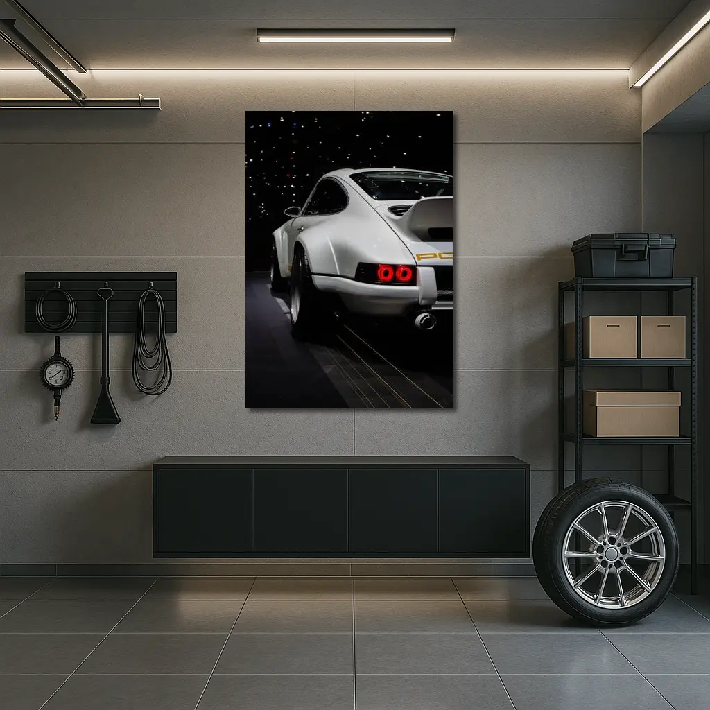 Porsche 911 Singer White Rear Dark Studio – Wall Art