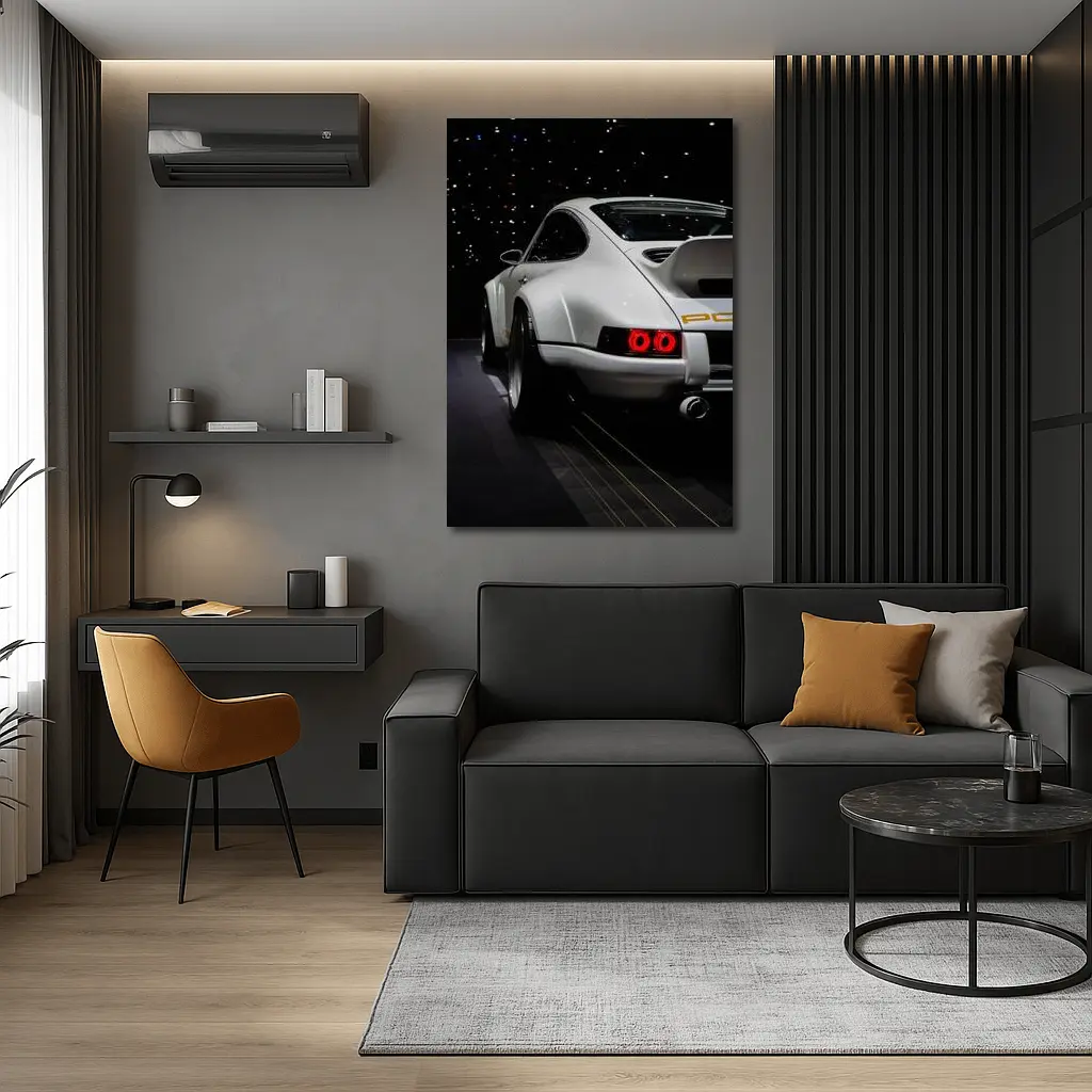 Porsche 911 Singer White Rear Dark Studio – Wall Art