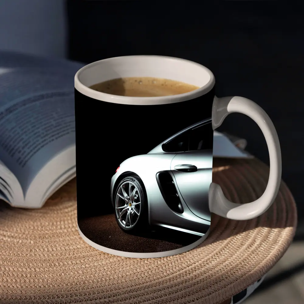 Porsche Cayman Silver Dark Studio Shot – Mugs